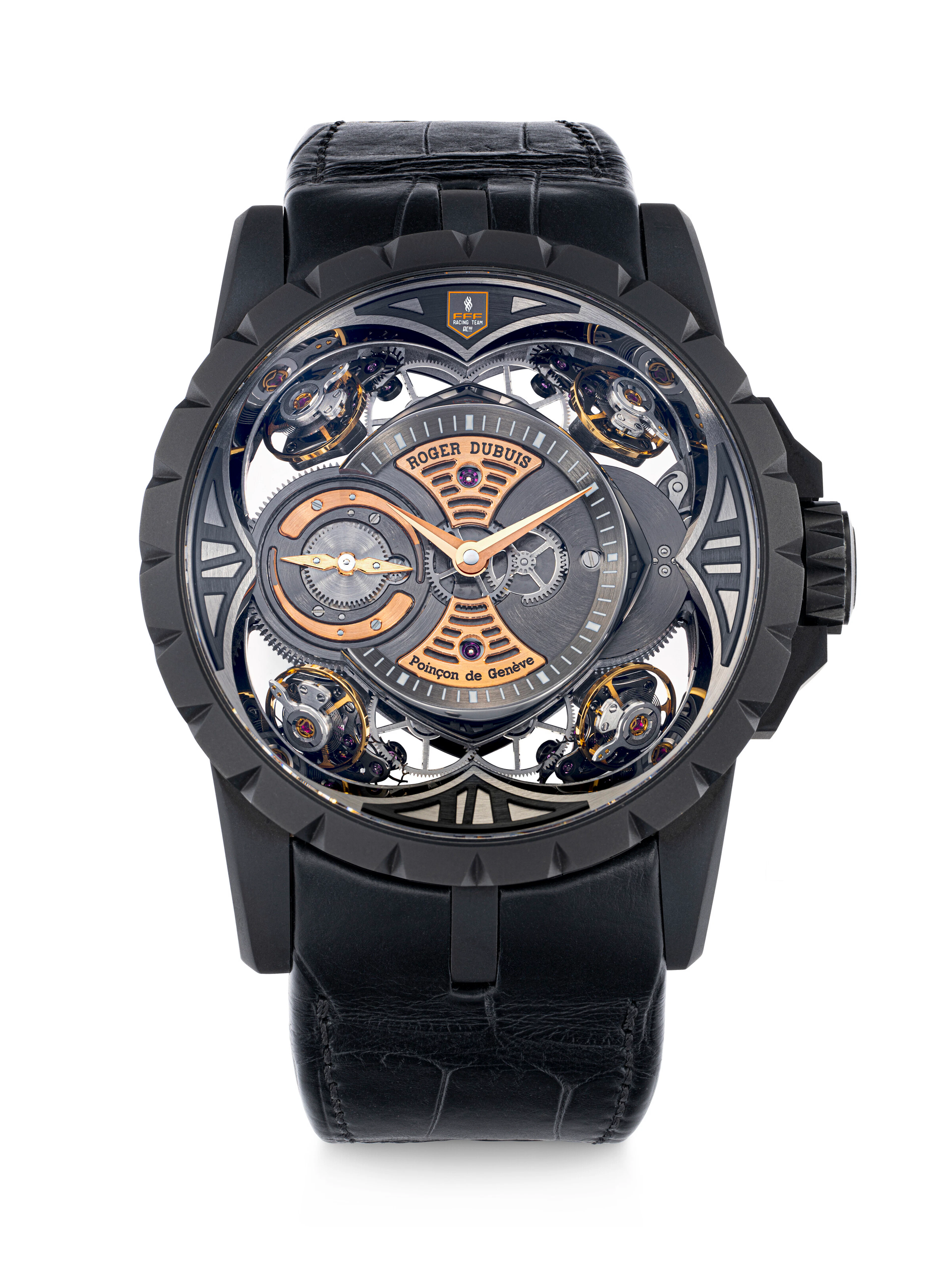ROGER DUBUIS. A VERY RARE BLACK COATED TITANIUM SKELETONISED LIMITED