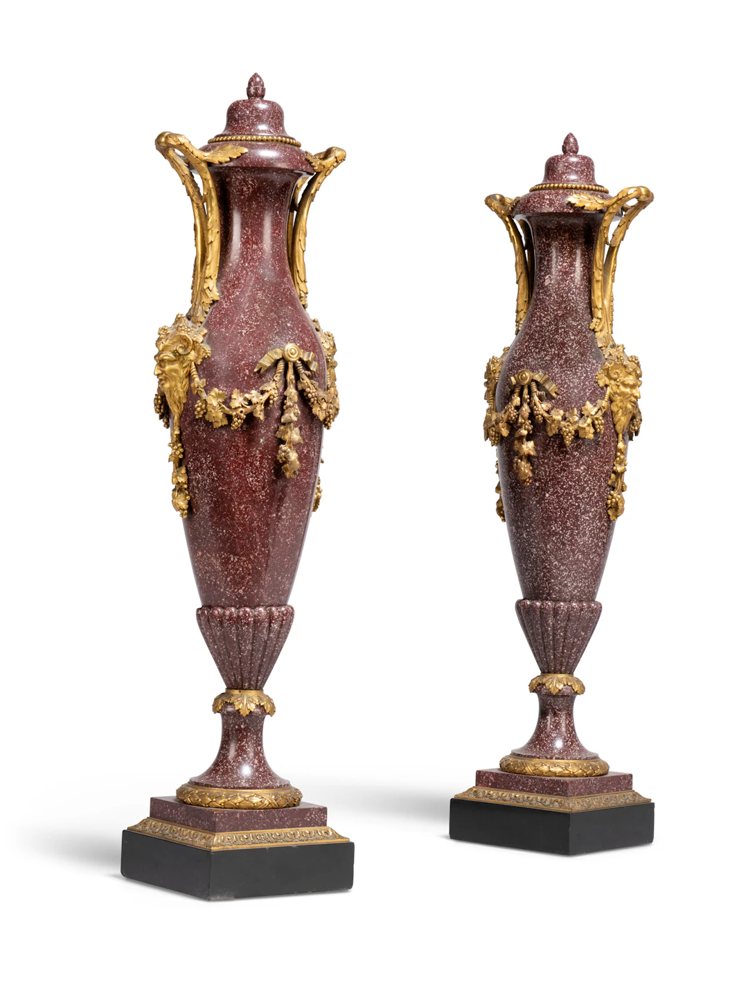 A Pair of French Ormolu-Mounted Porphyry Vases
