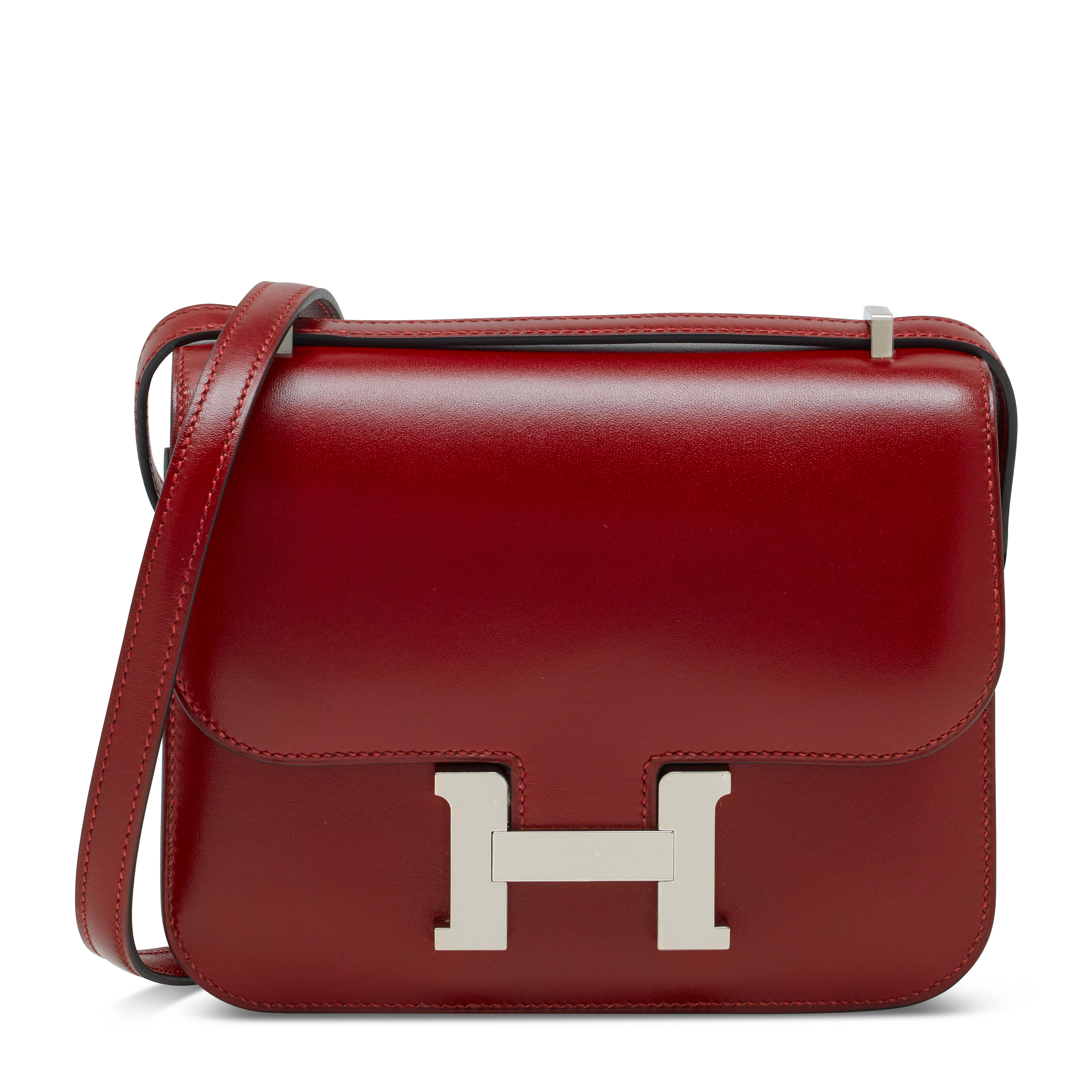 A ROUGE H CALF BOX LEATHER MINI CONSTANCE MIRROR WITH PALLADIUM HARDWARE