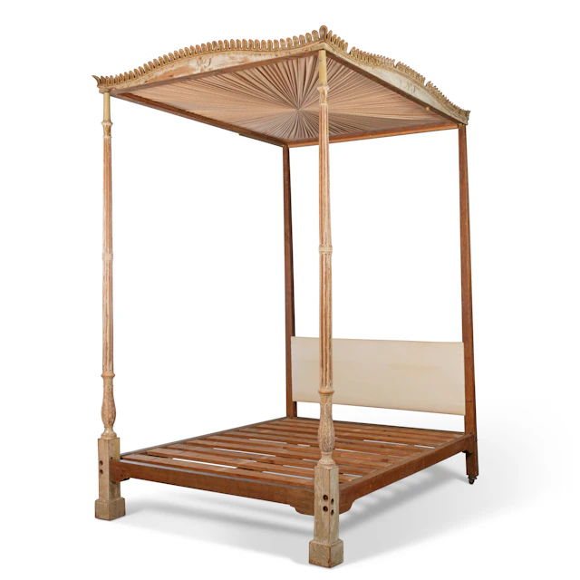 A George Iii Pink, Cream and White-Painted Four Post Bedstead