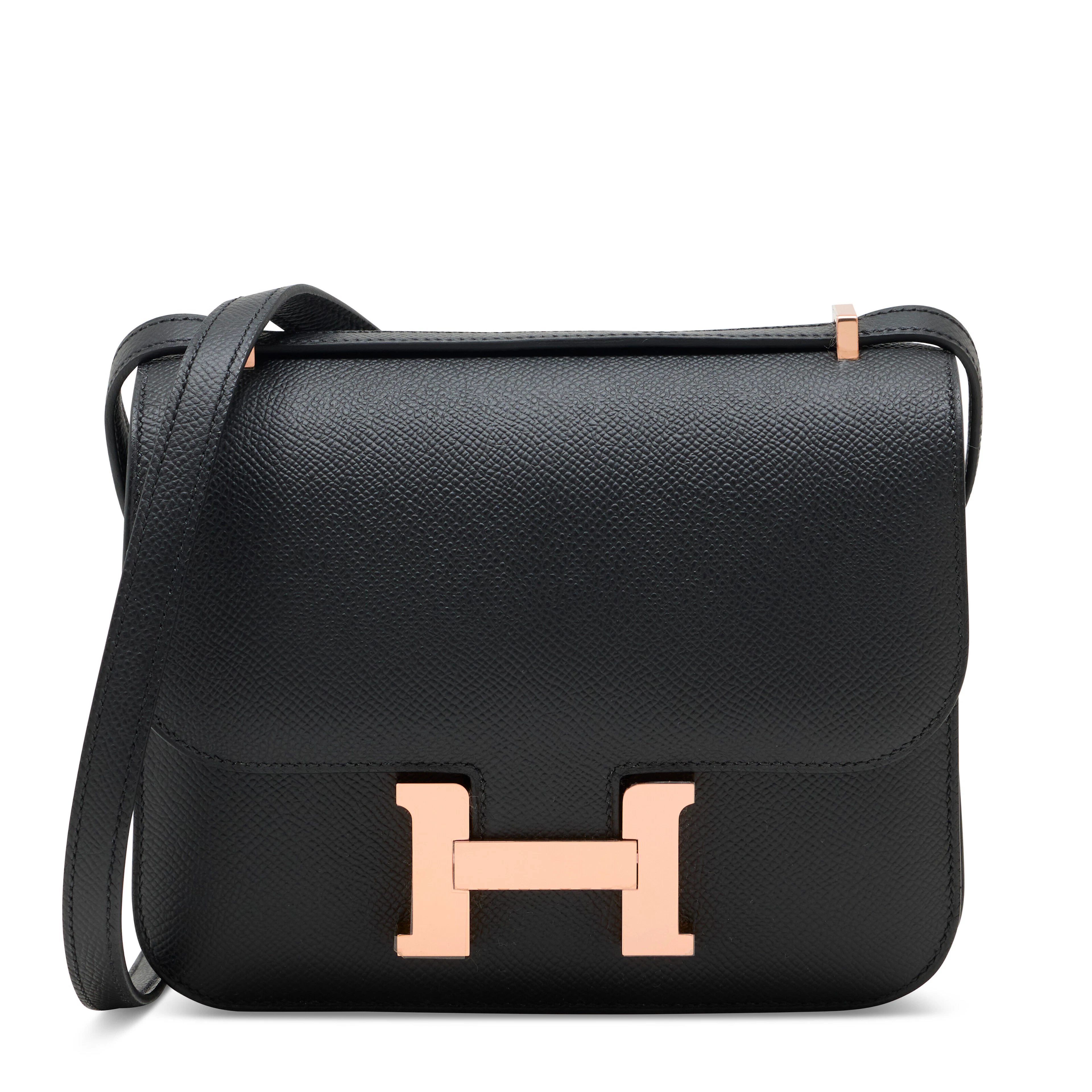 A BLACK EPSOM LEATHER MINI CONSTANCE MIRROR WITH ROSE GOLD HARDWARE