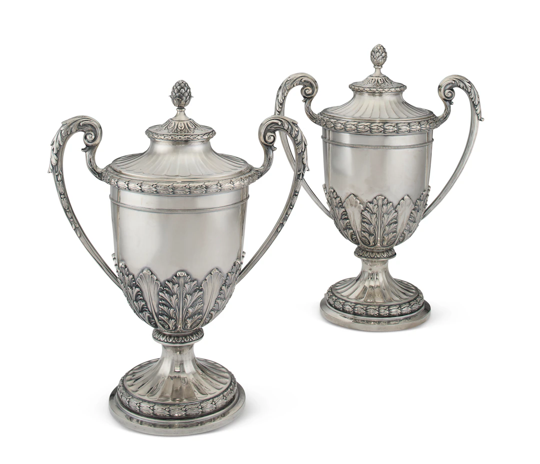 A Pair of German Silver Two-Handled Cups and Covers
