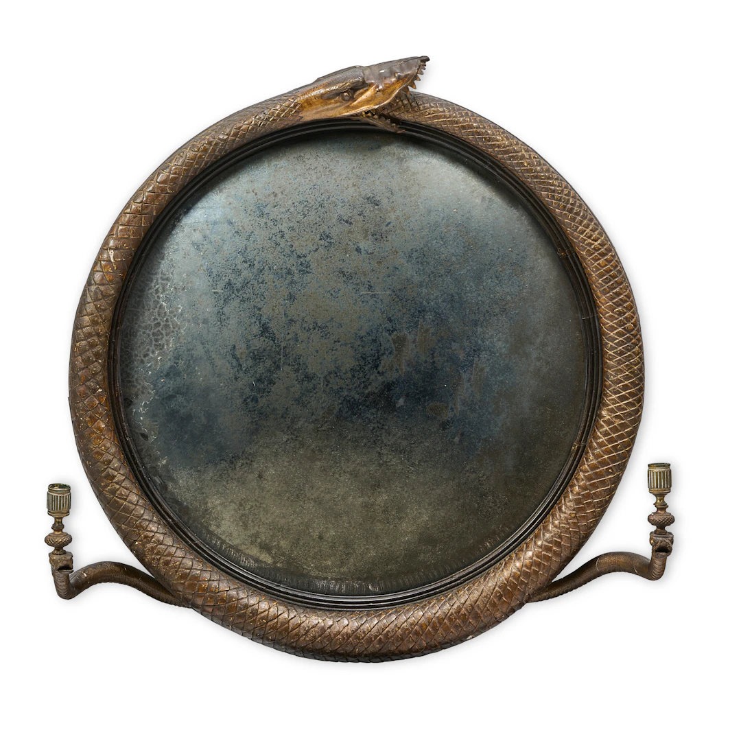 A Regency Bronzed Convex Girandole Mirror