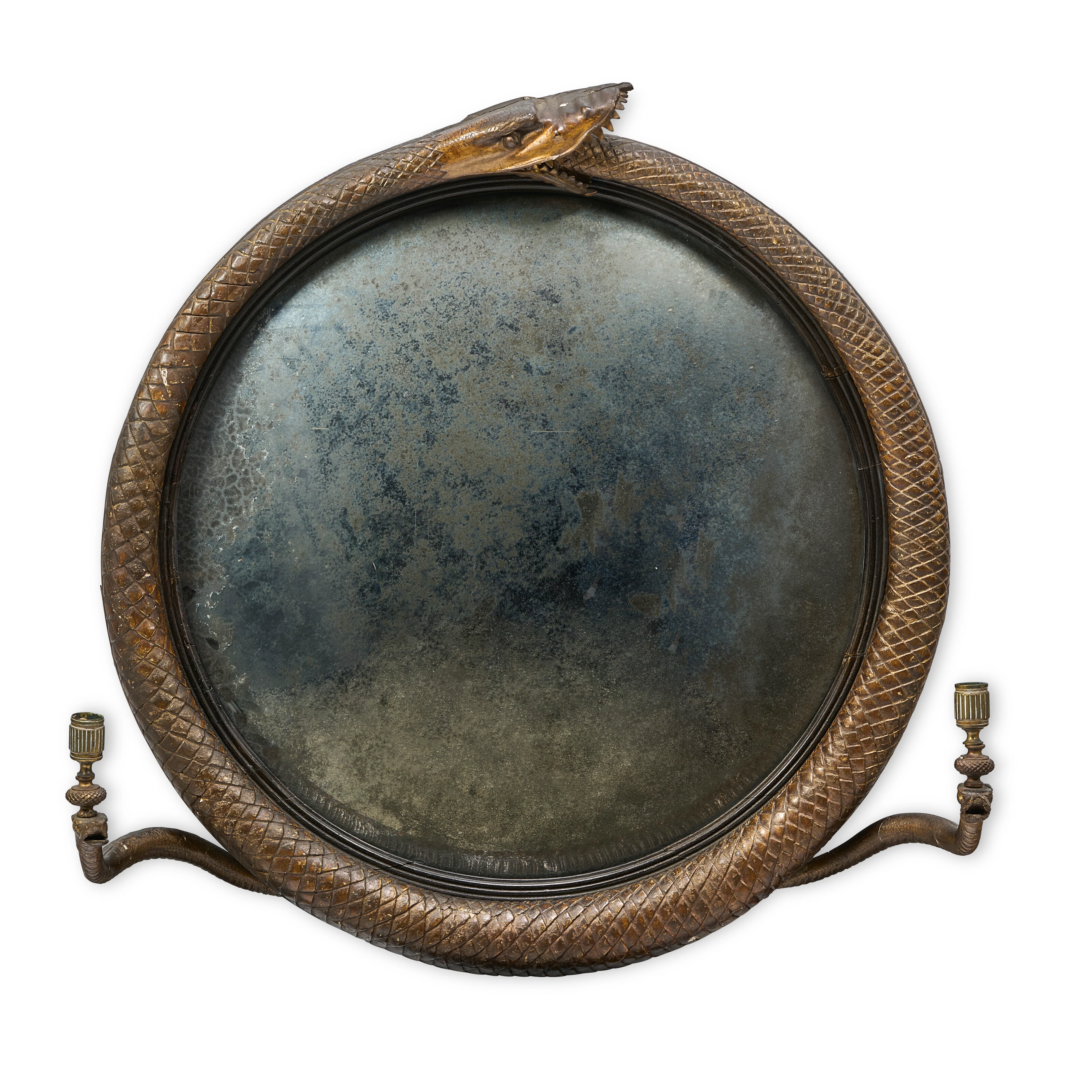 A Regency Bronzed Convex Girandole Mirror