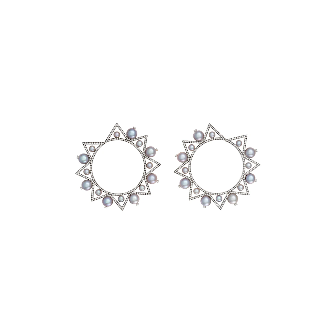 Nikos Koulis Pair of Coloured Cultured Pearl and Diamonds Earrings