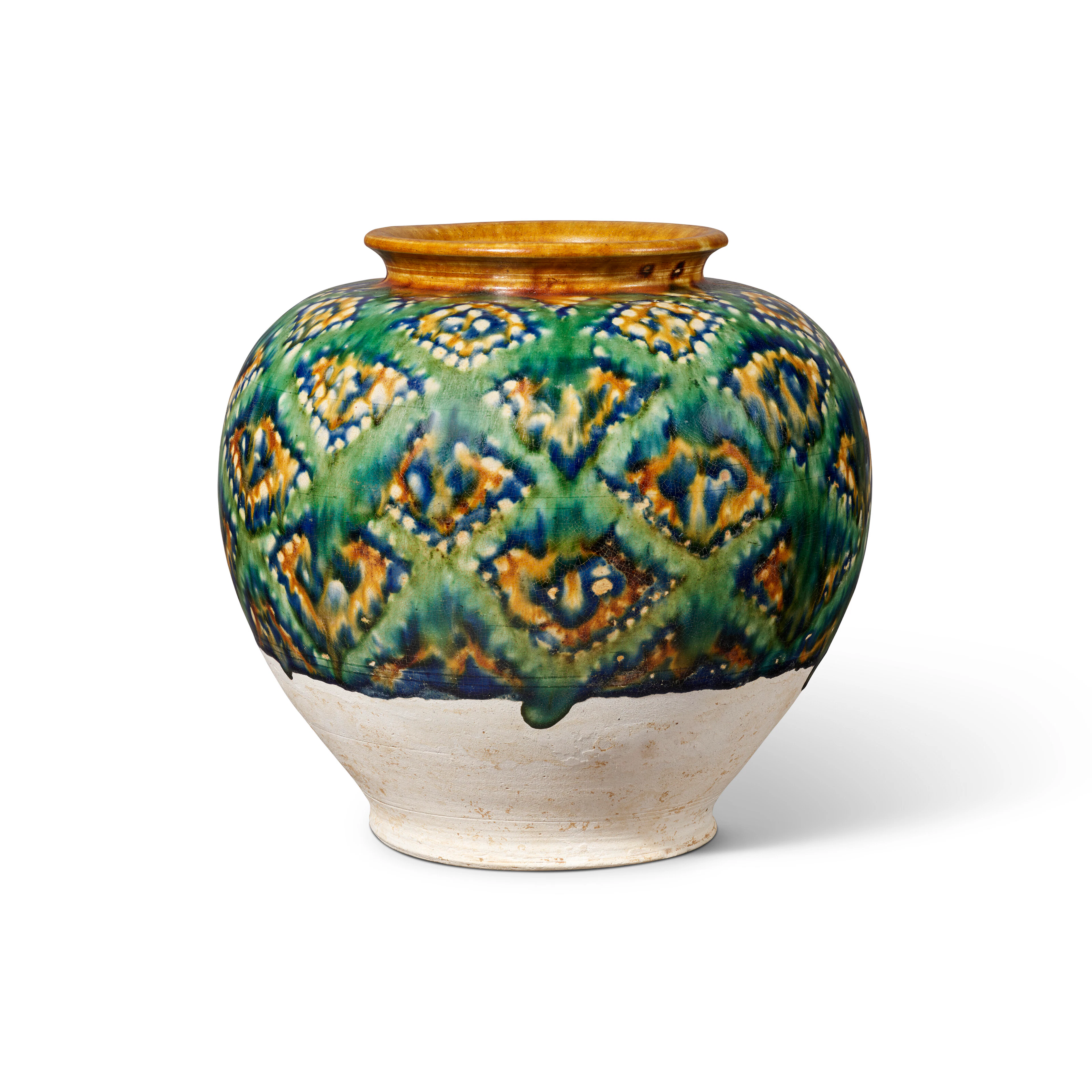 A Rare Sancai and Blue-Glazed Jar
