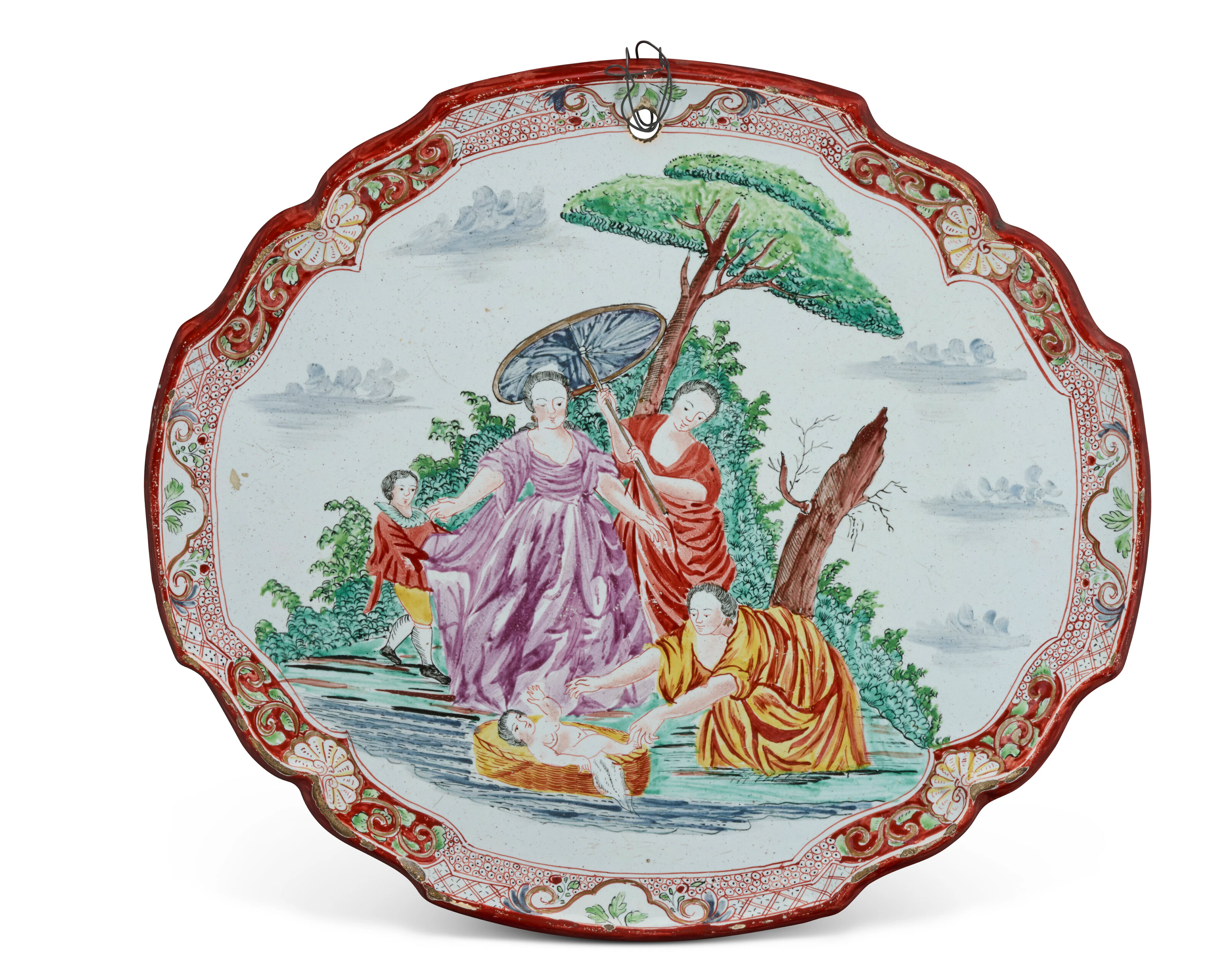 A Dutch Delft Dore Plaque of the Finding of Moses