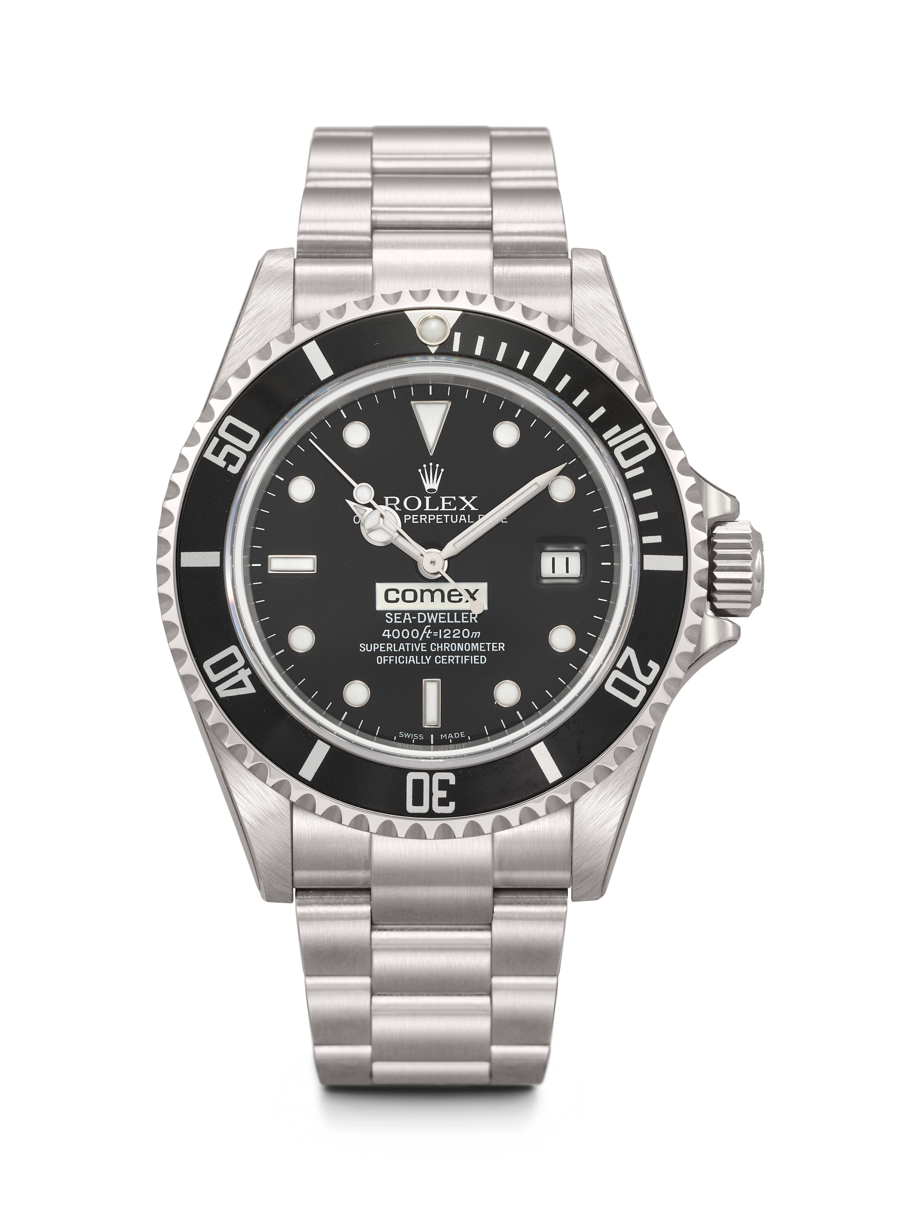 ROLEX. A LATE AND 'STICKERED' STAINLESS STEEL AUTOMATIC WRISTWATCH