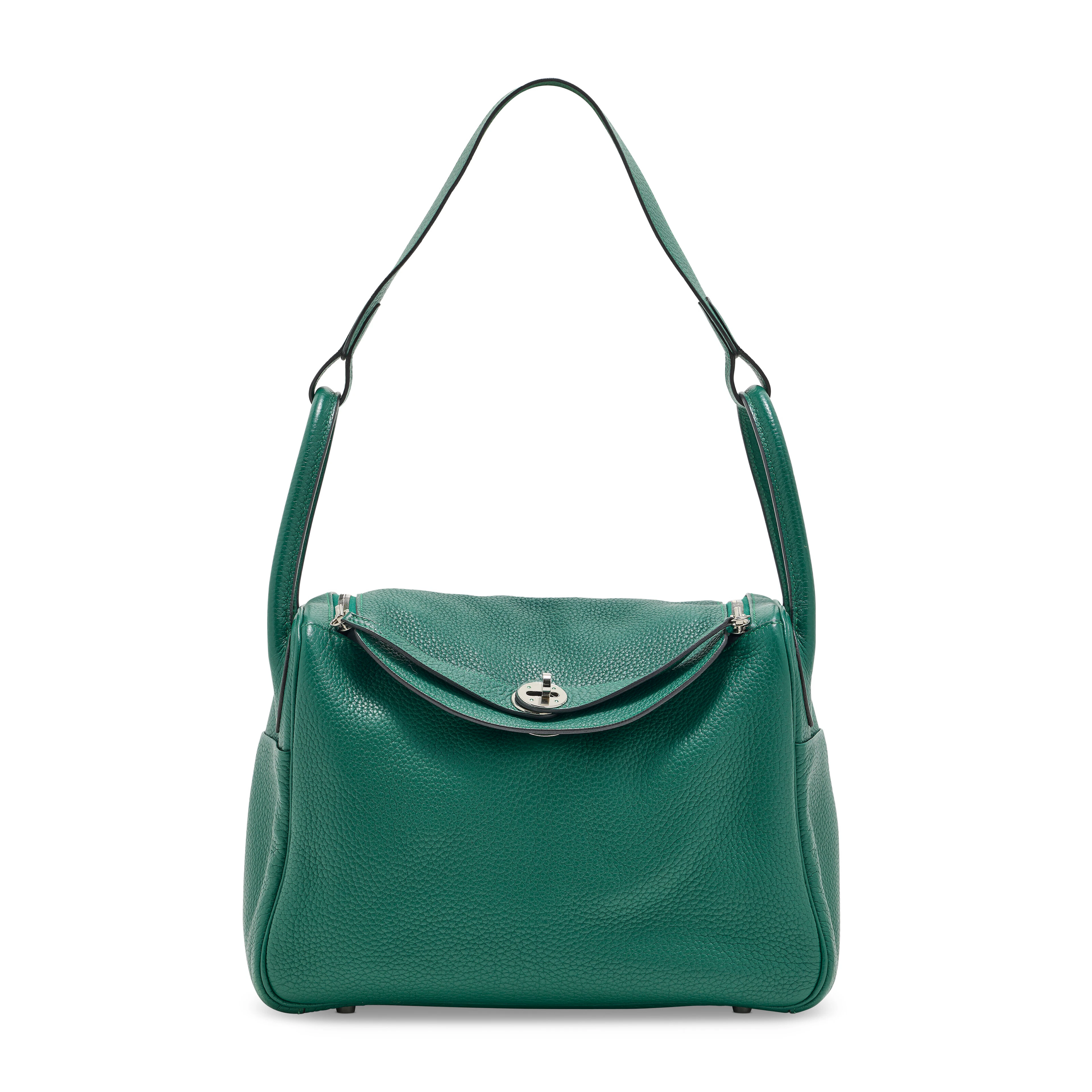A Malachite Clémence Leather Lindy 30 with Palladium Hardware