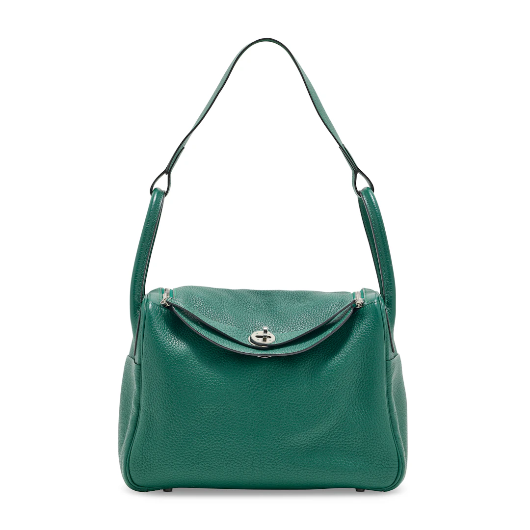 A Malachite Clémence Leather Lindy 30 with Palladium Hardware