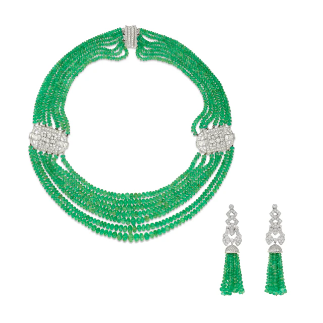 Set of Emerald and Diamond Jewellery