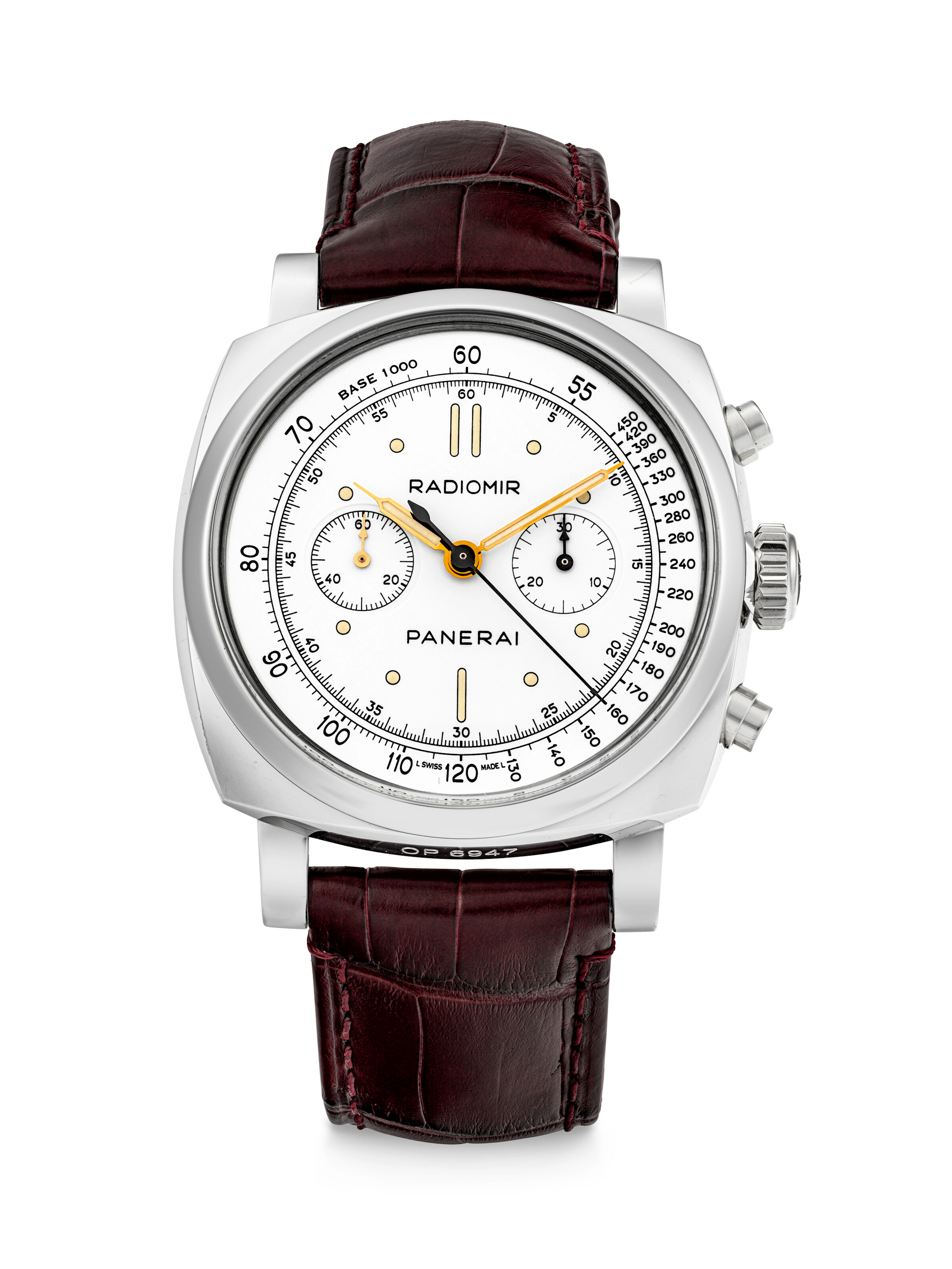 PANERAI. A RARE PLATINUM CHRONOGRAPH WRISTWATCH WITH MINERVA-BASED MOVEMENT