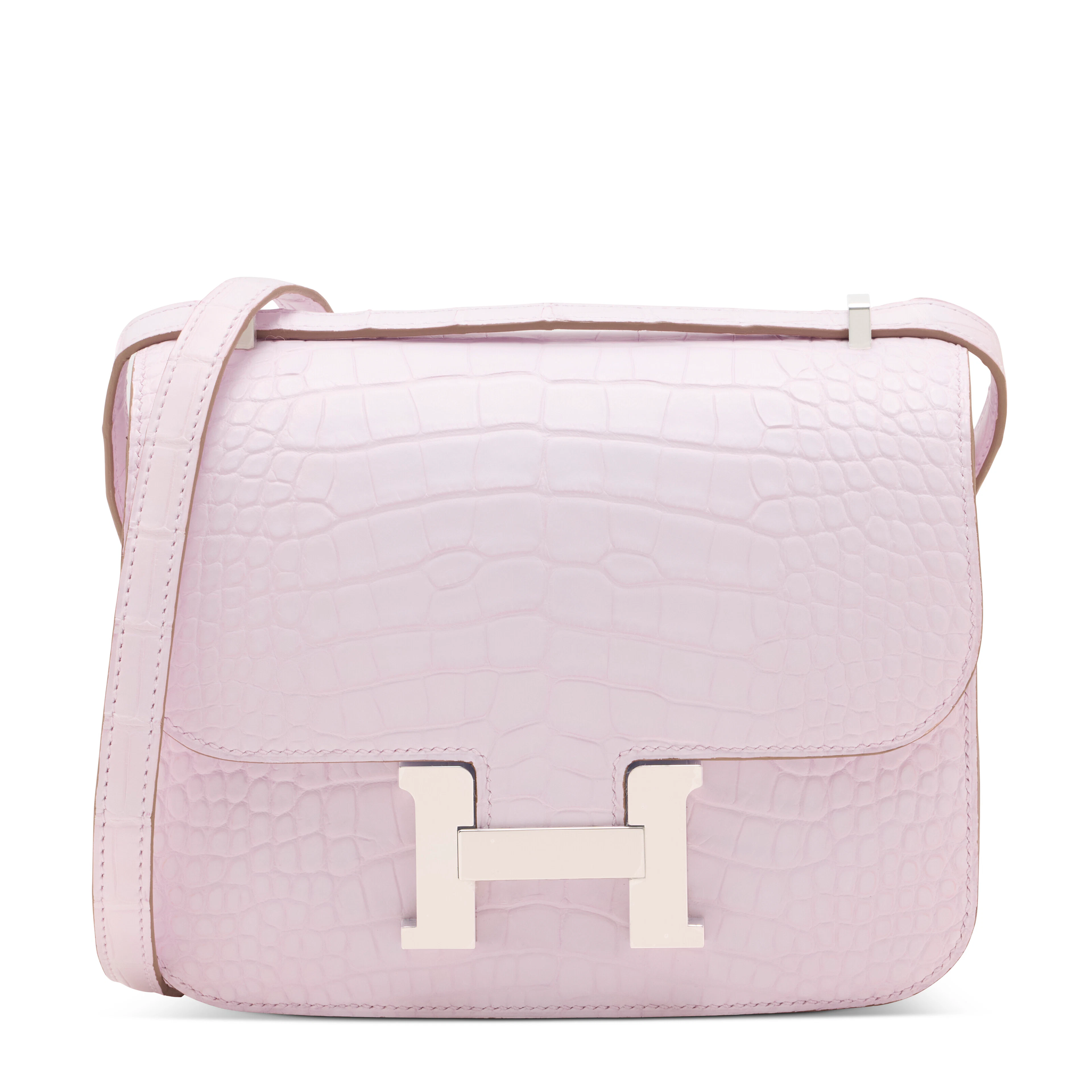 A UNIQUE, MATTE BOREAL SATINE MAUVE PALE ALLIGATOR MINI CONSTANCE