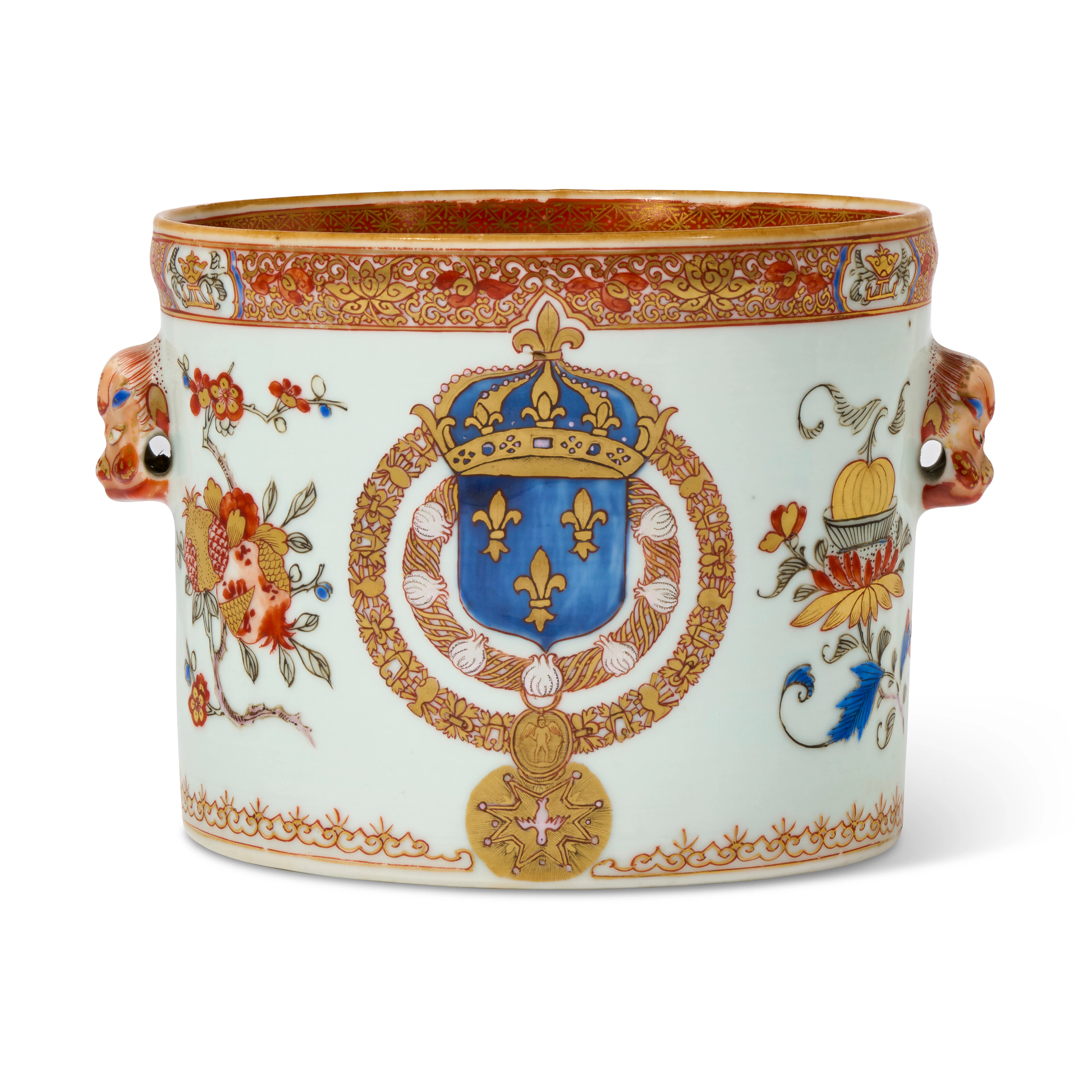 A SMALL PORCELAIN WINE COOLER WITH THE FRENCH ROYAL ARMS