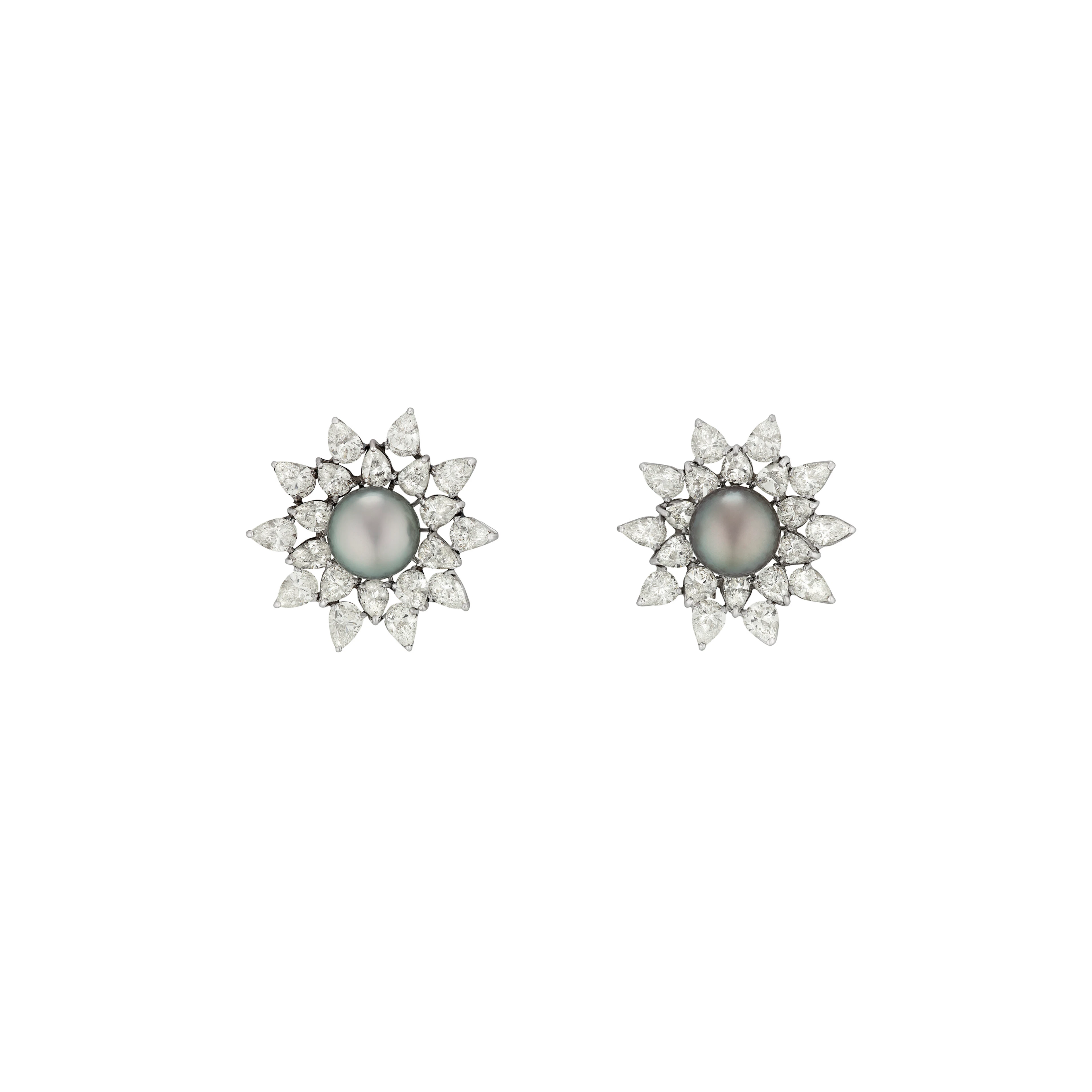 Gray Cultured Pearl and Diamond Earrings