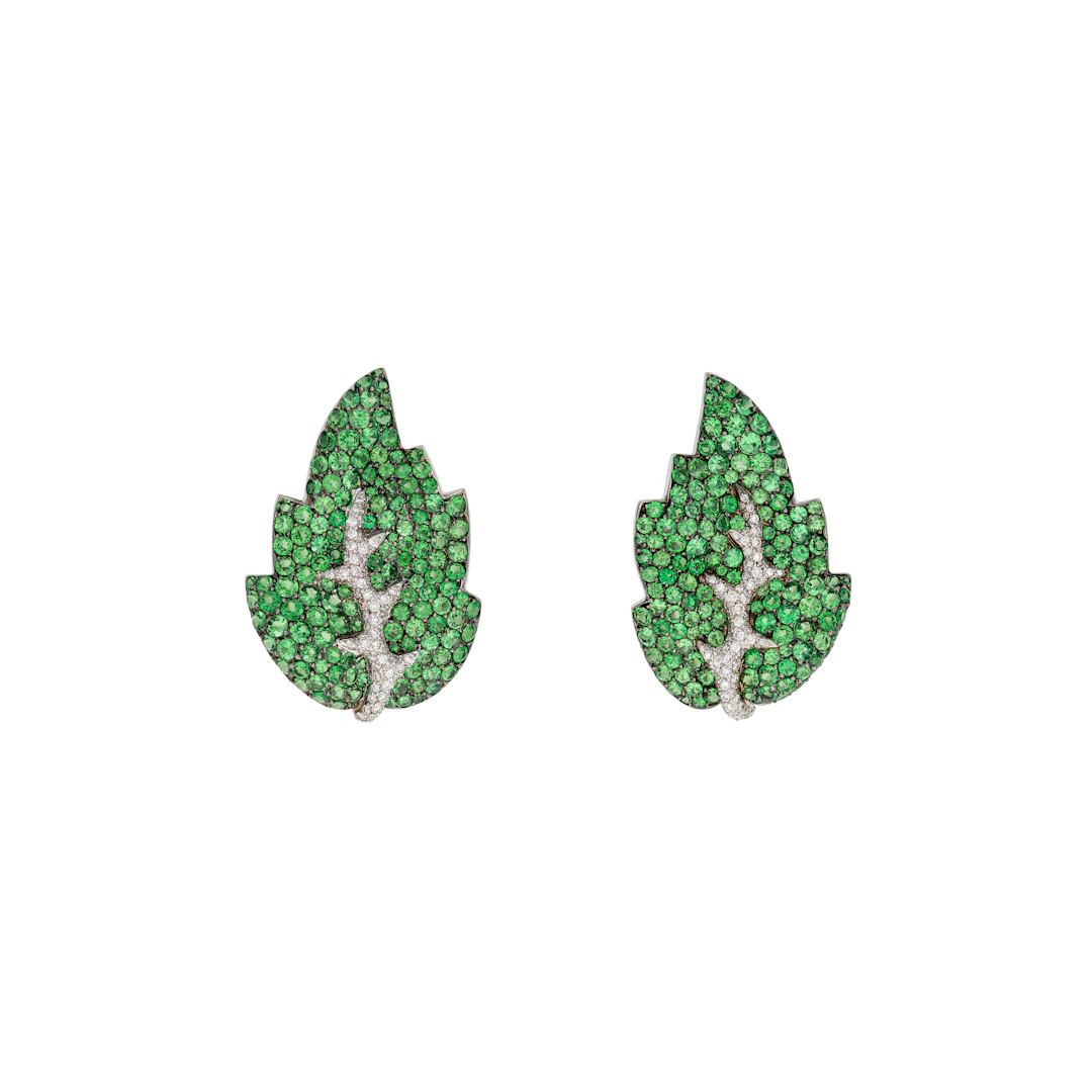 Corentin Quideau by Georland Pair of Garnet and Diamond 'Feuilles