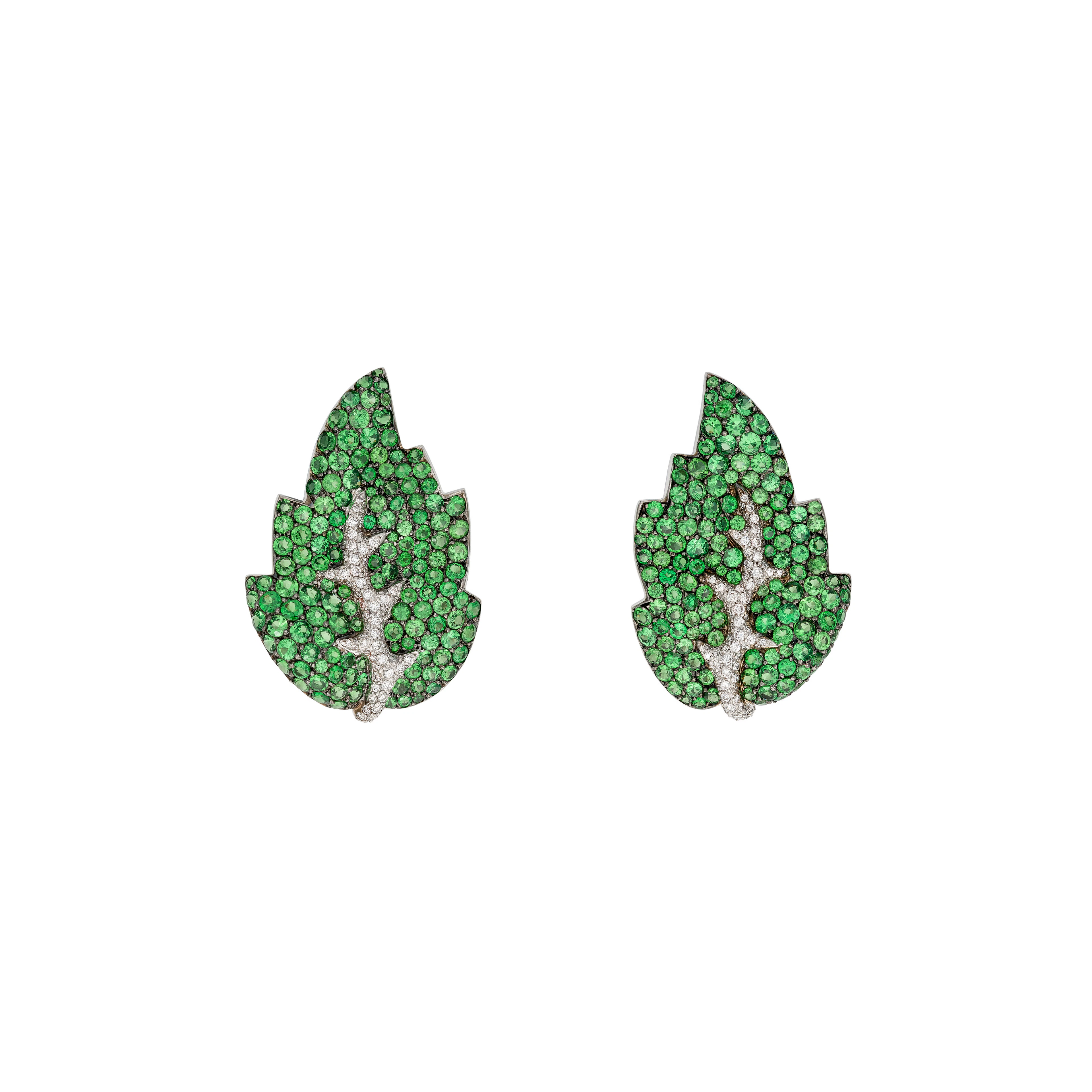 Corentin Quideau by Georland Pair of Garnet and Diamond 'Feuilles