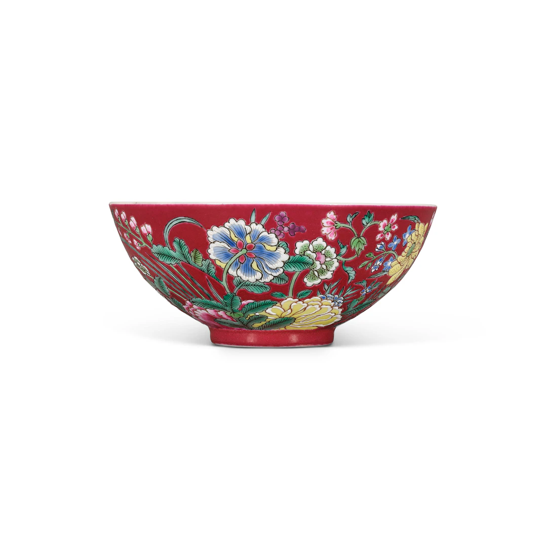 A Fine Yangcai Ruby-Ground ‘Floral’ Bowl
