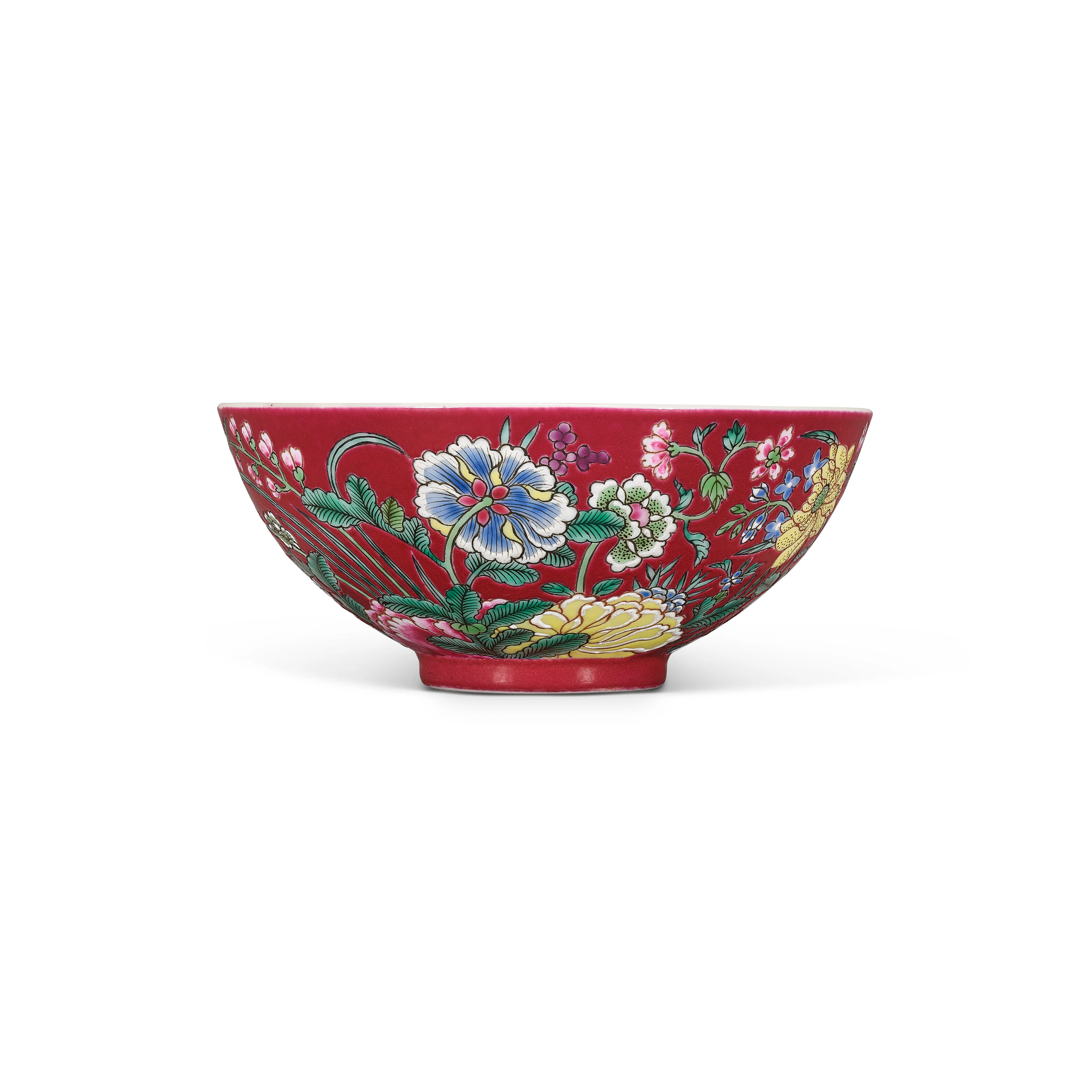 A Fine Yangcai Ruby-Ground ‘Floral’ Bowl