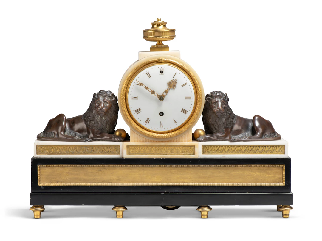 A George Iii Ormolu, Bronze and Marble Mantel Clock Timepiece