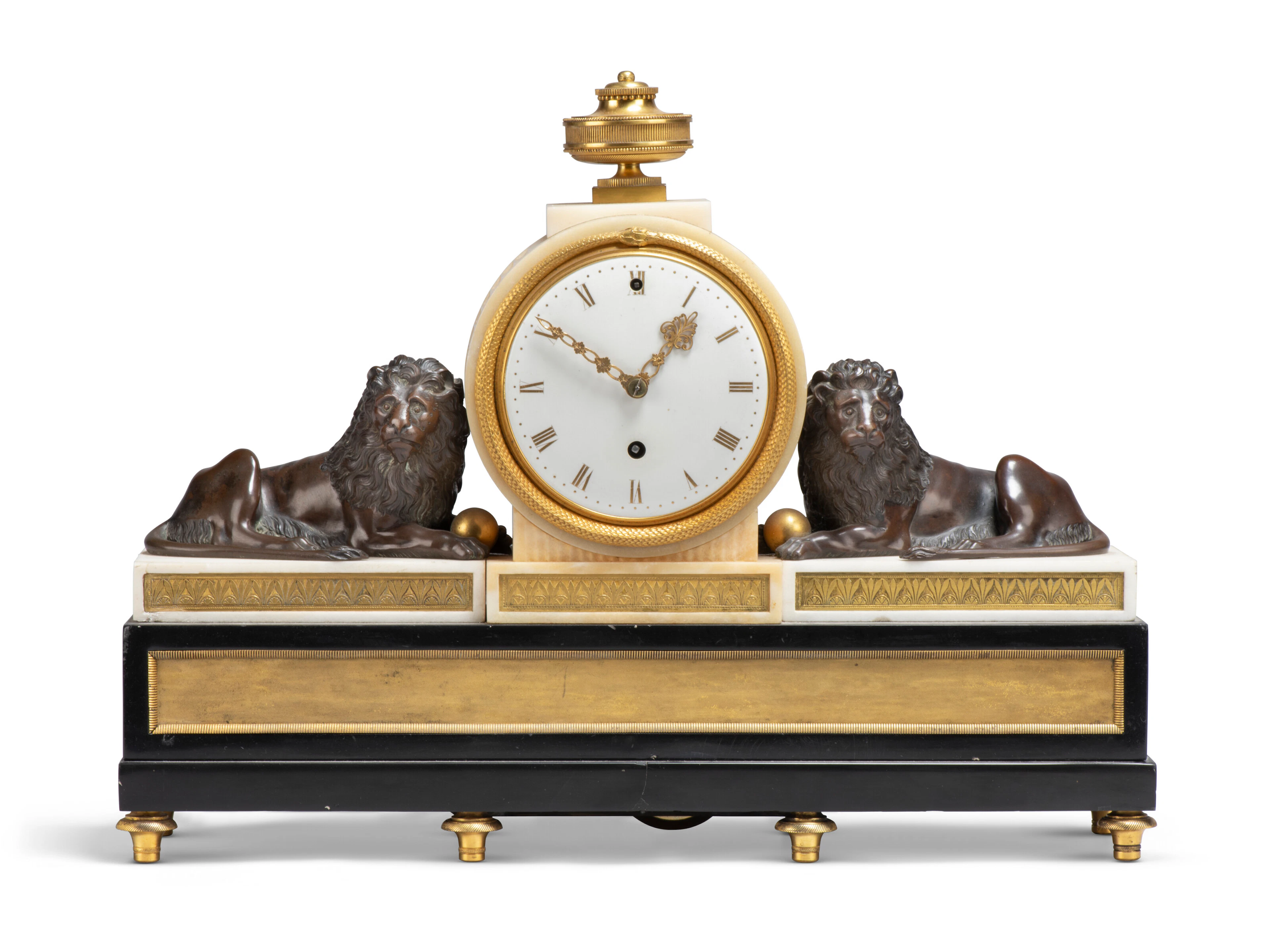 A George Iii Ormolu, Bronze and Marble Mantel Clock Timepiece