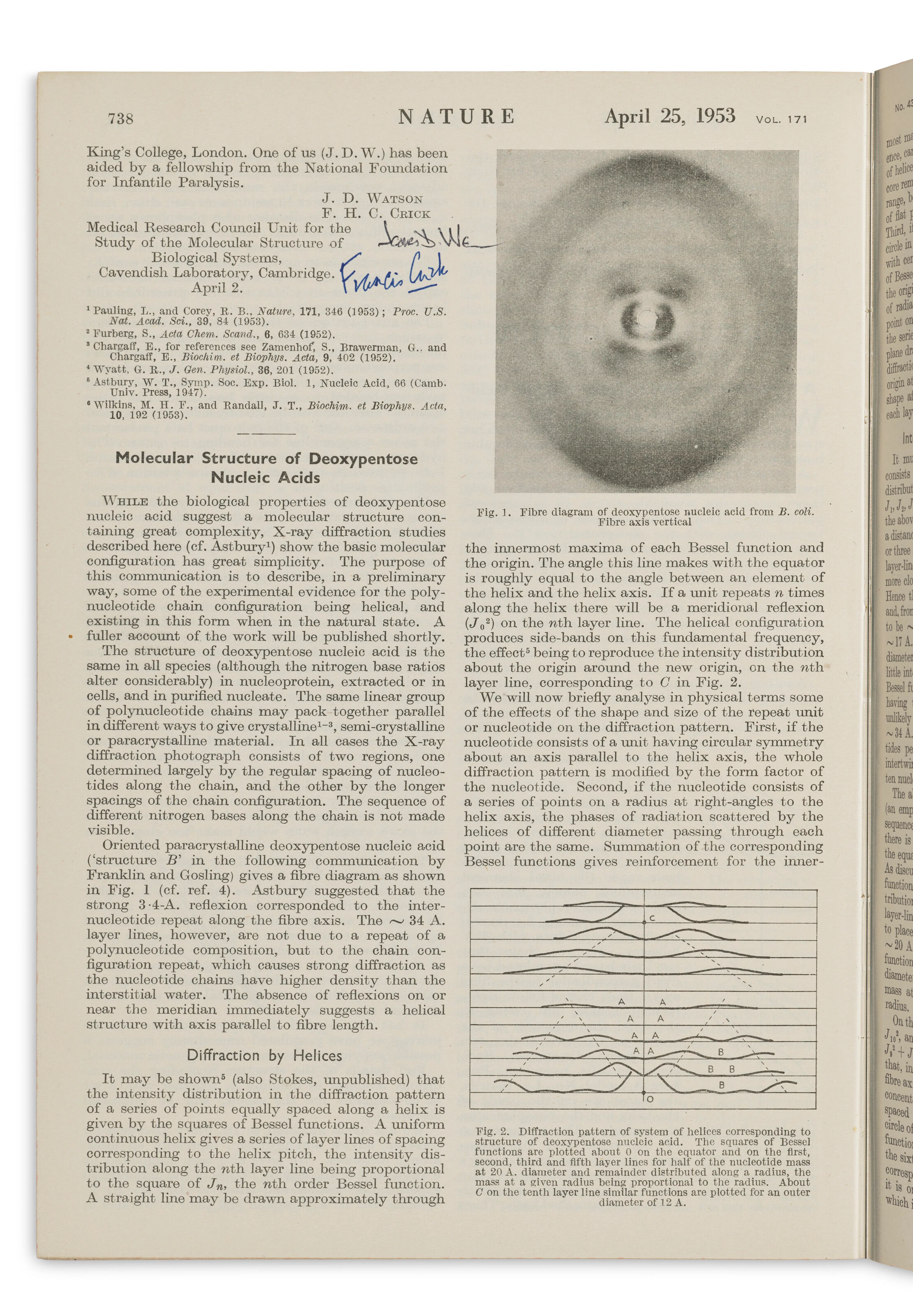 First Papers on Dna, Signed by Watson & Crick