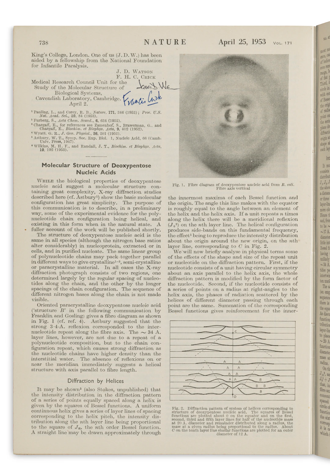 First Papers on Dna, Signed by Watson & Crick