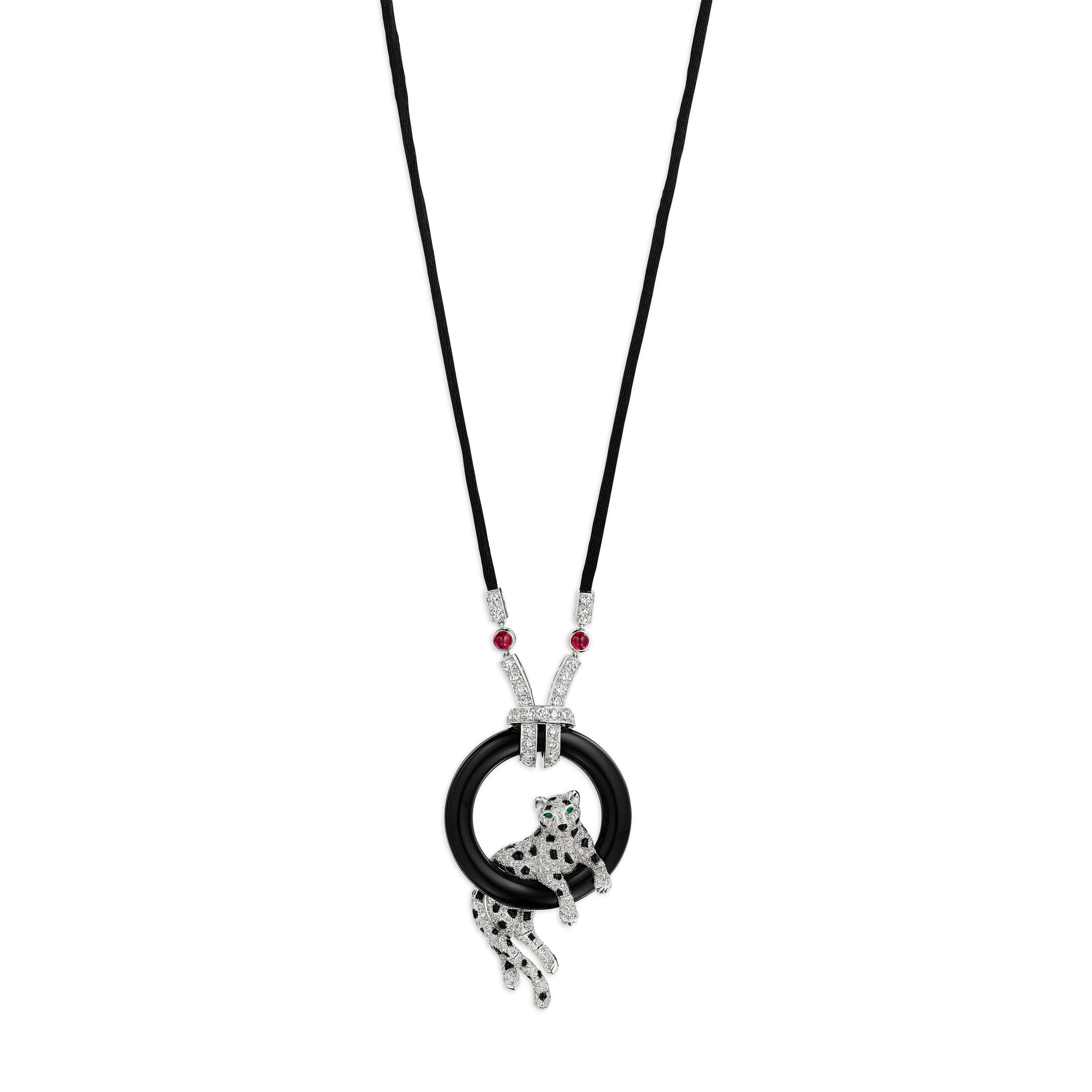Cartier Diamond, Onyx, Emerald and Ruby 'Panthère' Necklace