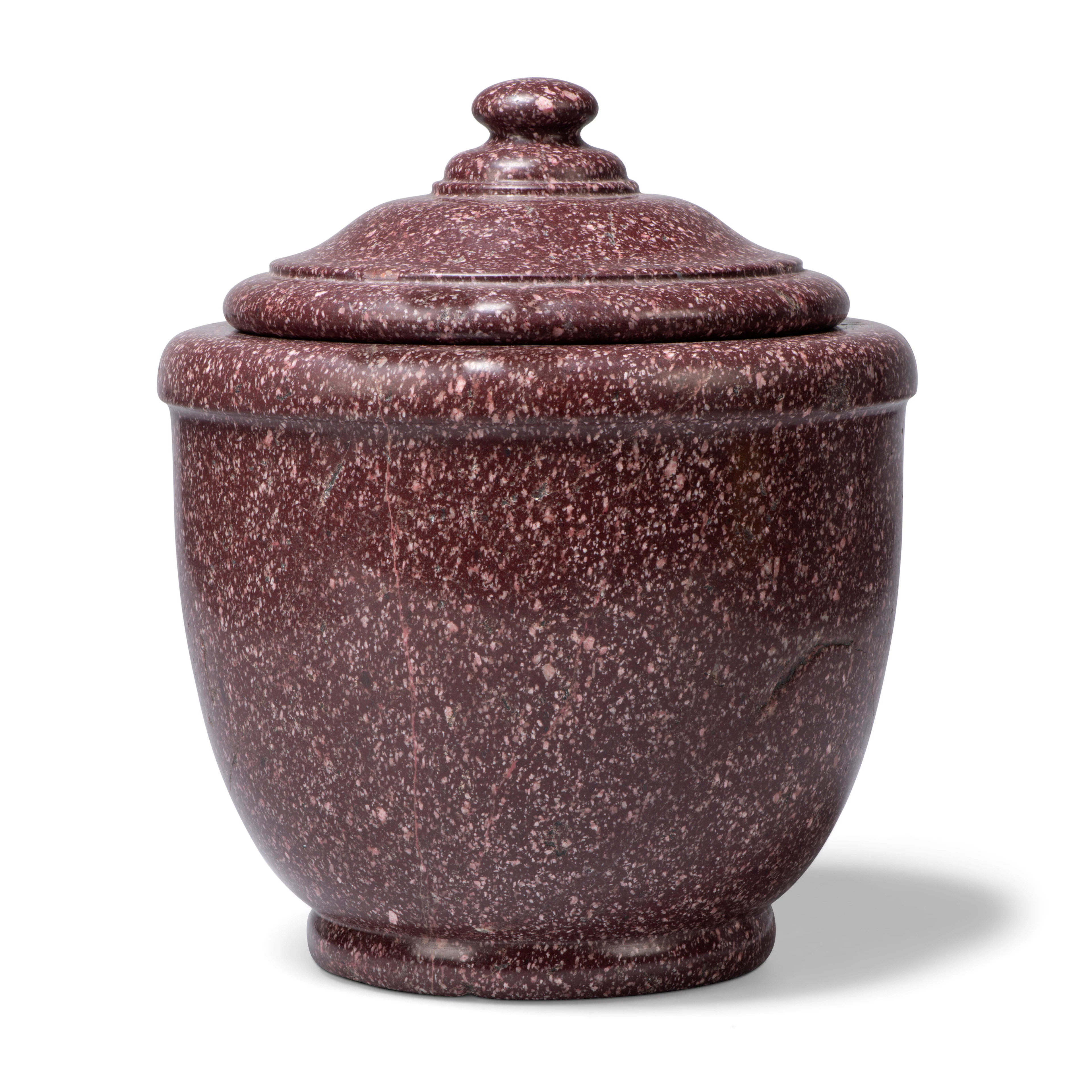 An Italian Imperial Porphyry Mortar and Cover
