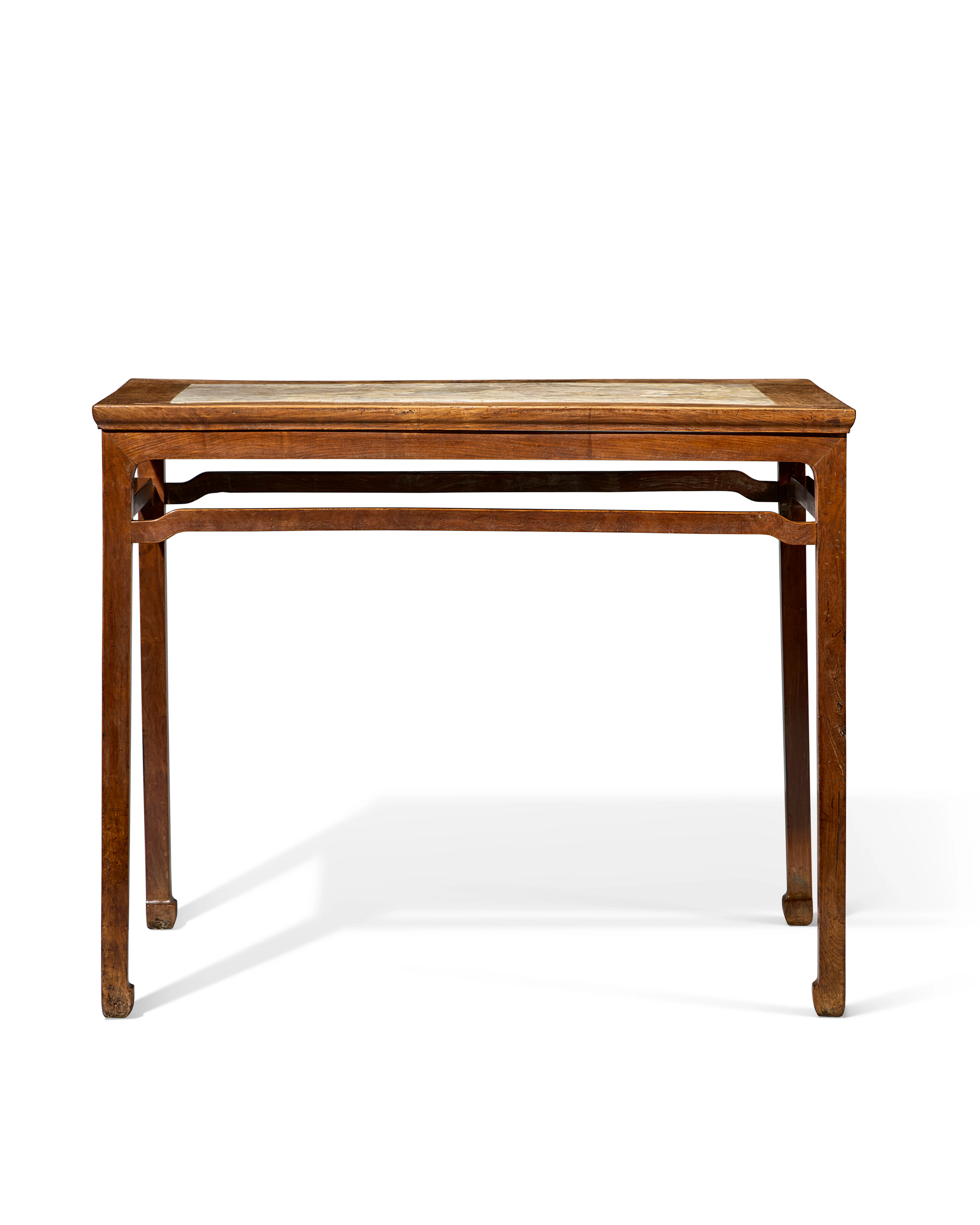 A Rare Marble-Inset Huanghuali Waistless Flush-Corner-Leg Side Table