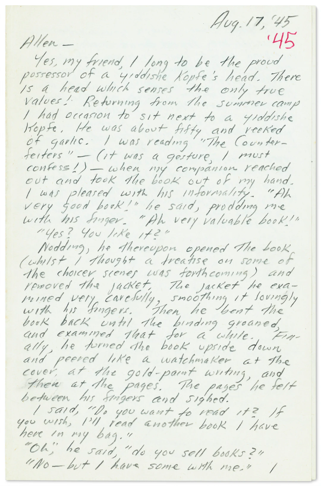 Autograph Letter to Allen Ginsberg