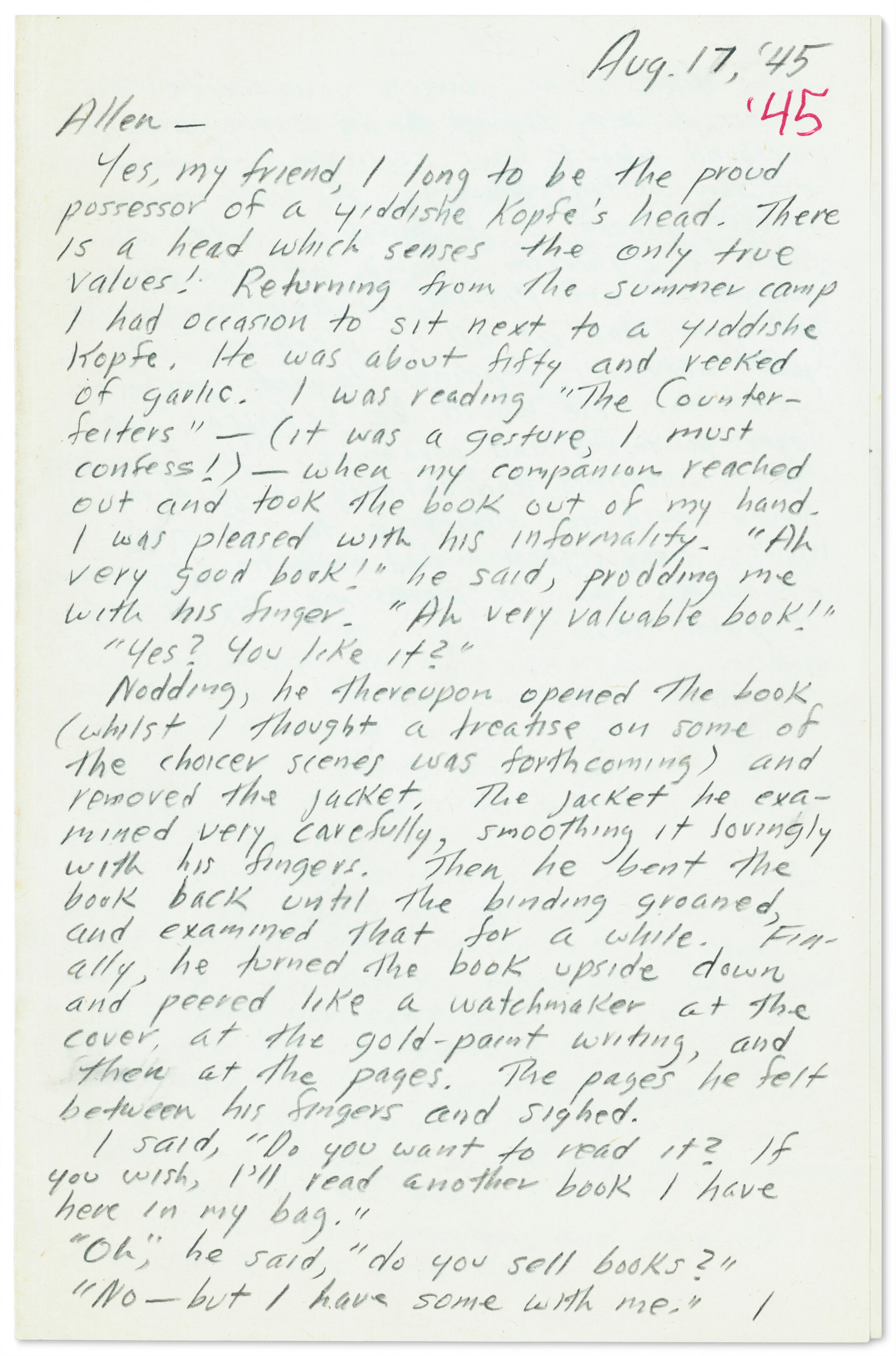 Autograph Letter to Allen Ginsberg