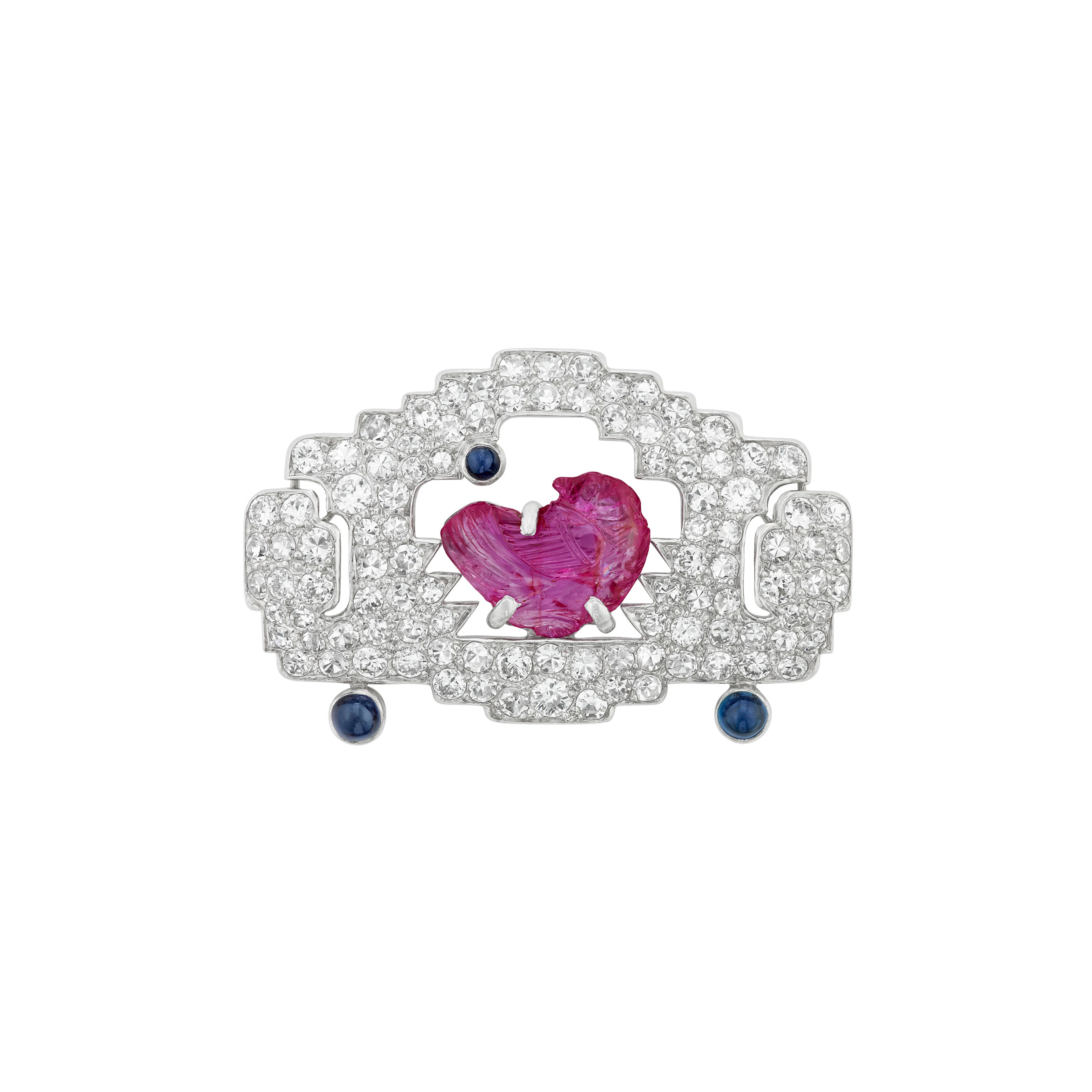 Cartier Art Deco Diamond, Ruby and Sapphire Brooch