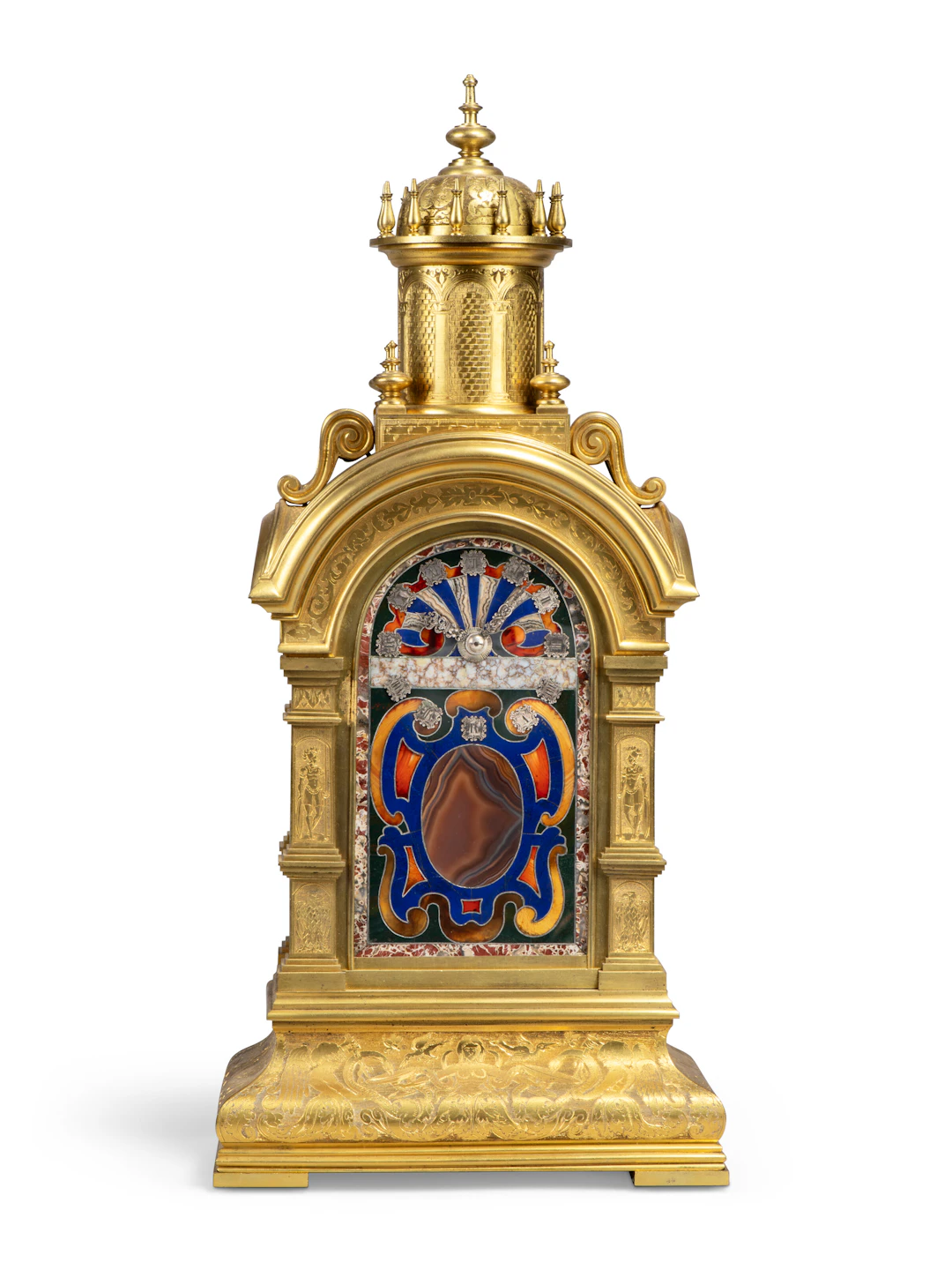 An Italian Ormolu and Pietra Dura Mantel Clock