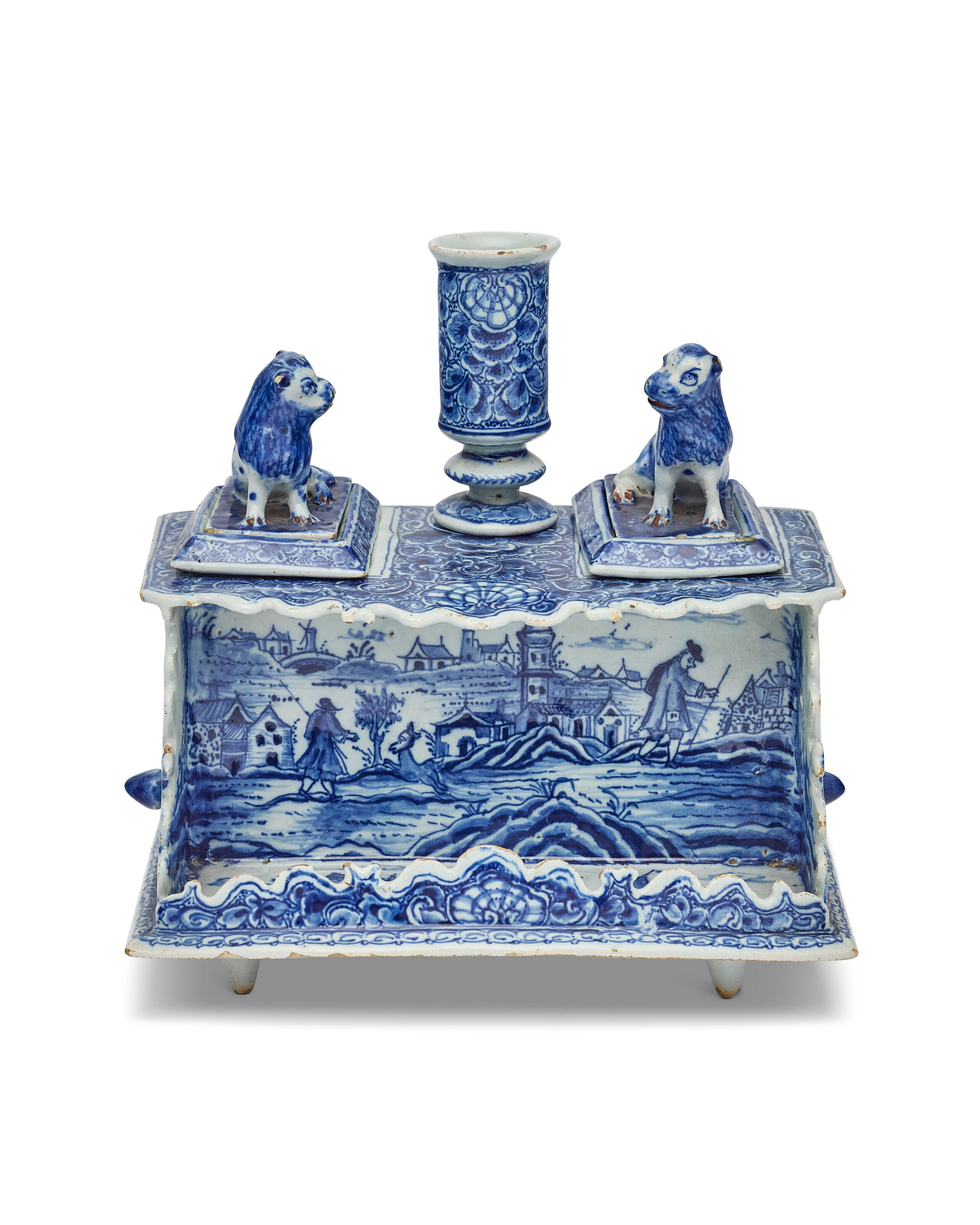 A Dutch Delft Blue and White Desk Set (Inktstel)