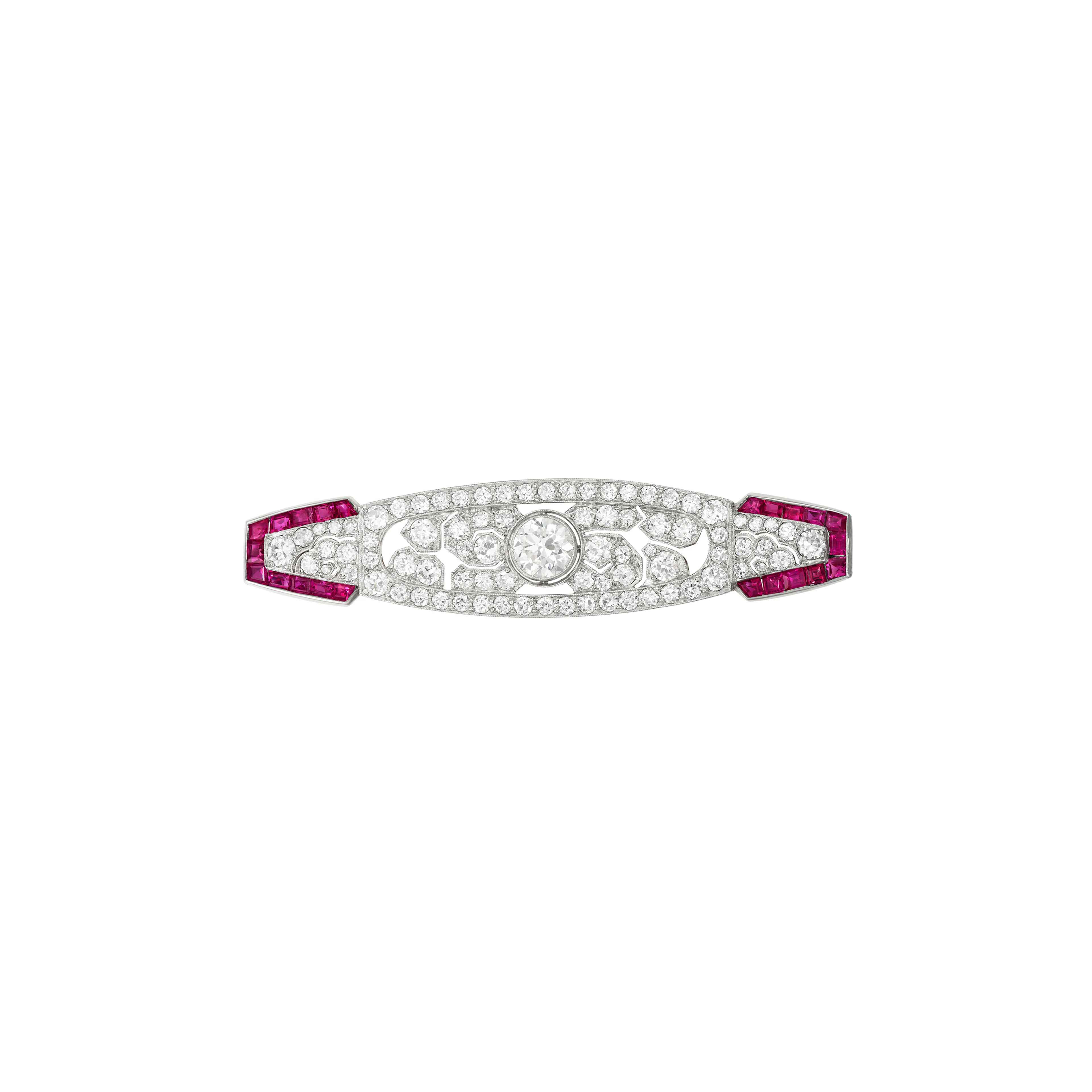 Tiffany & Co. Art Deco Ruby and Diamond Brooch
