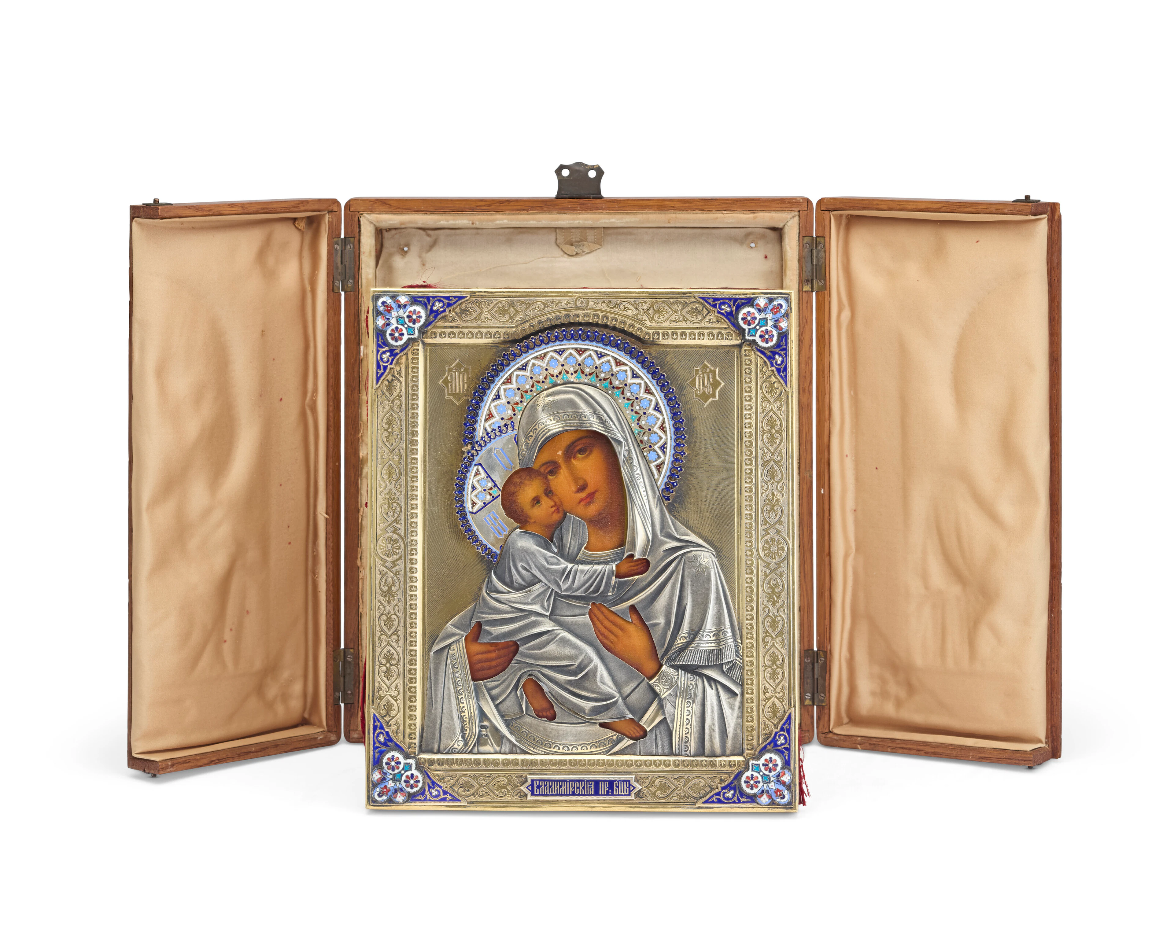 A Russian Cloisonné and Champlevé Enamel, Parcel-Gilt Silver Icon