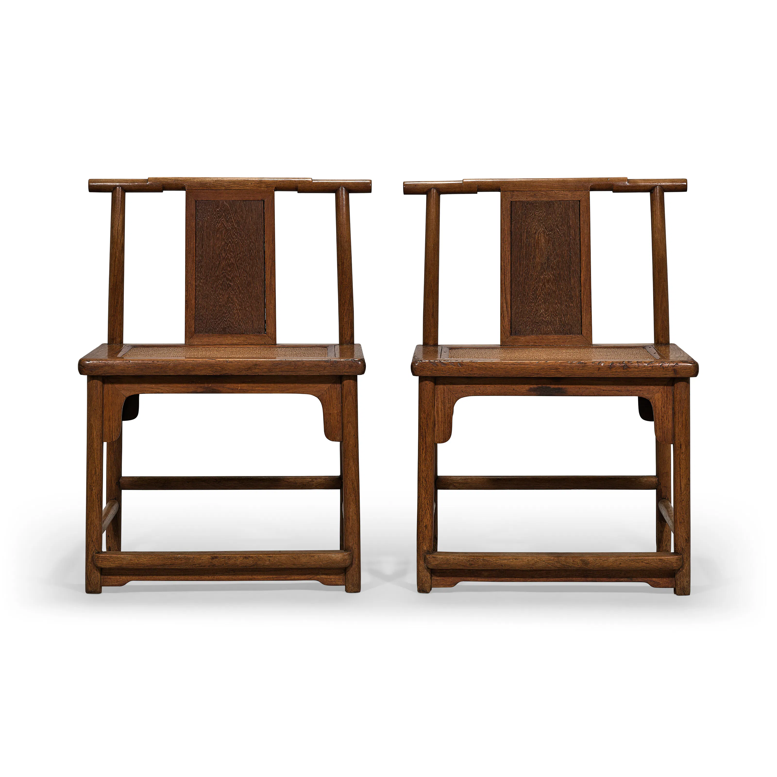 A Rare Low Pair of Huanghuali Tielimu -Inset 'Lamp-Hanger' Side Chairs
