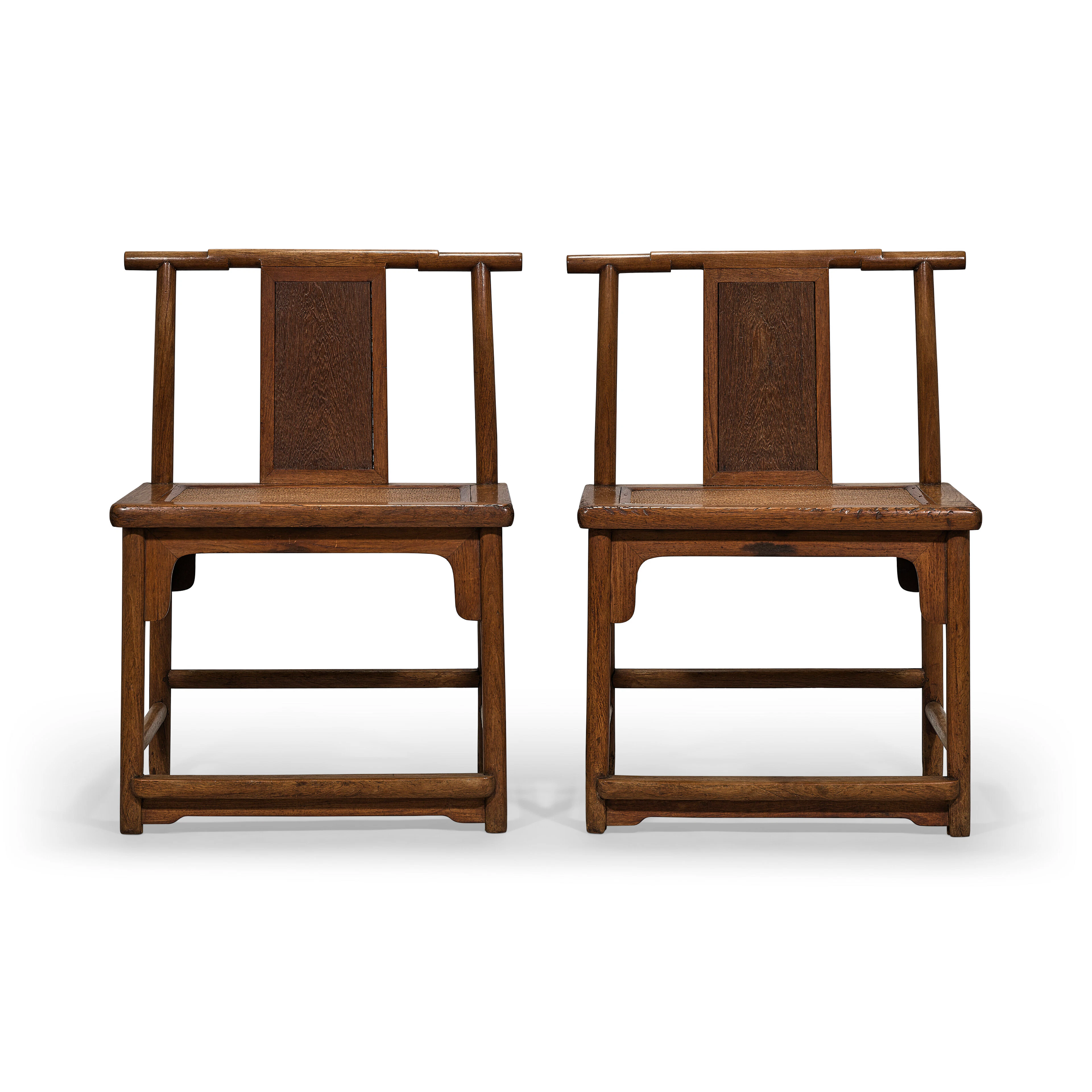 A Rare Low Pair of Huanghuali Tielimu -Inset 'Lamp-Hanger' Side Chairs