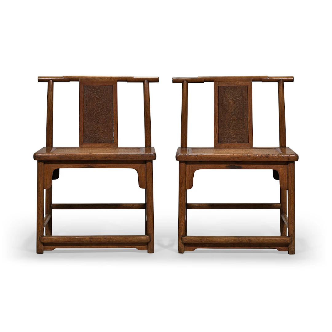 A Rare Low Pair of Huanghuali Tielimu -Inset 'Lamp-Hanger' Side Chairs
