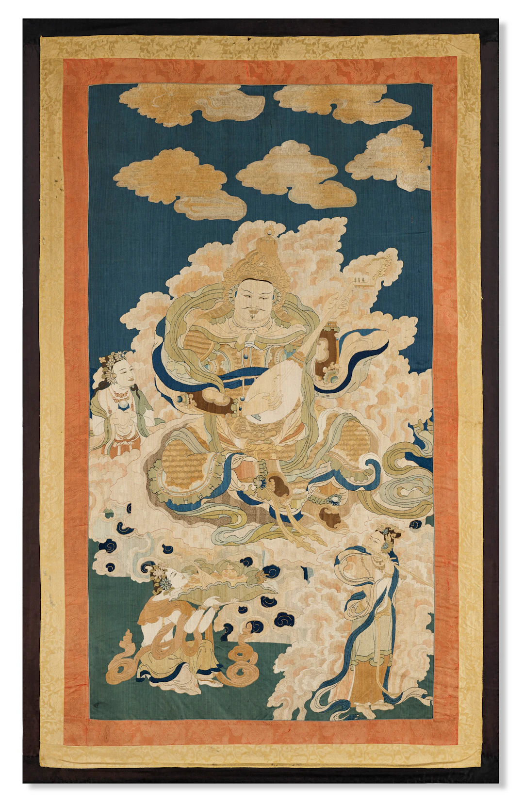 A Very Rare Silk Embroidery of a Heavenly King