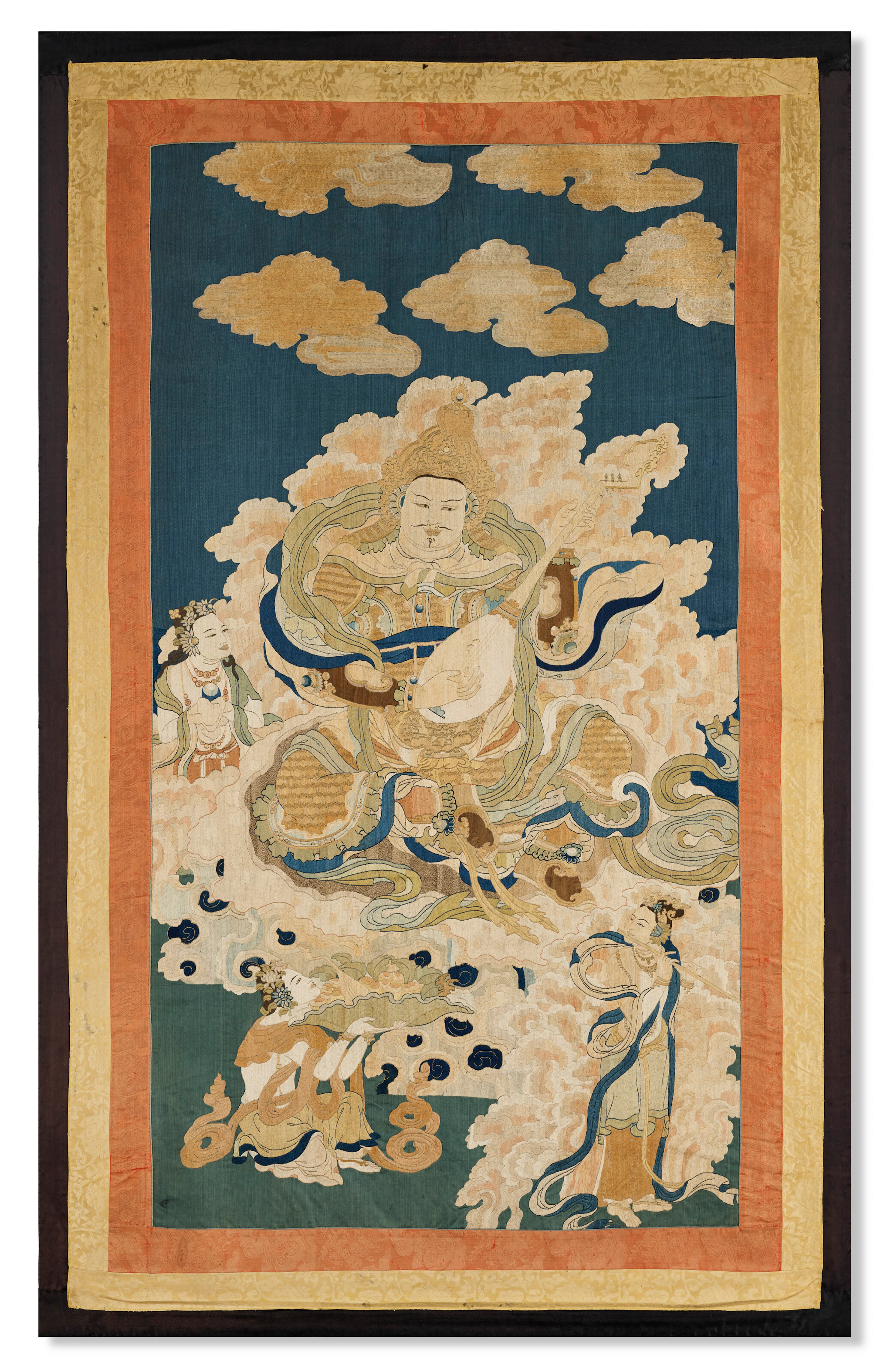 A Very Rare Silk Embroidery of a Heavenly King