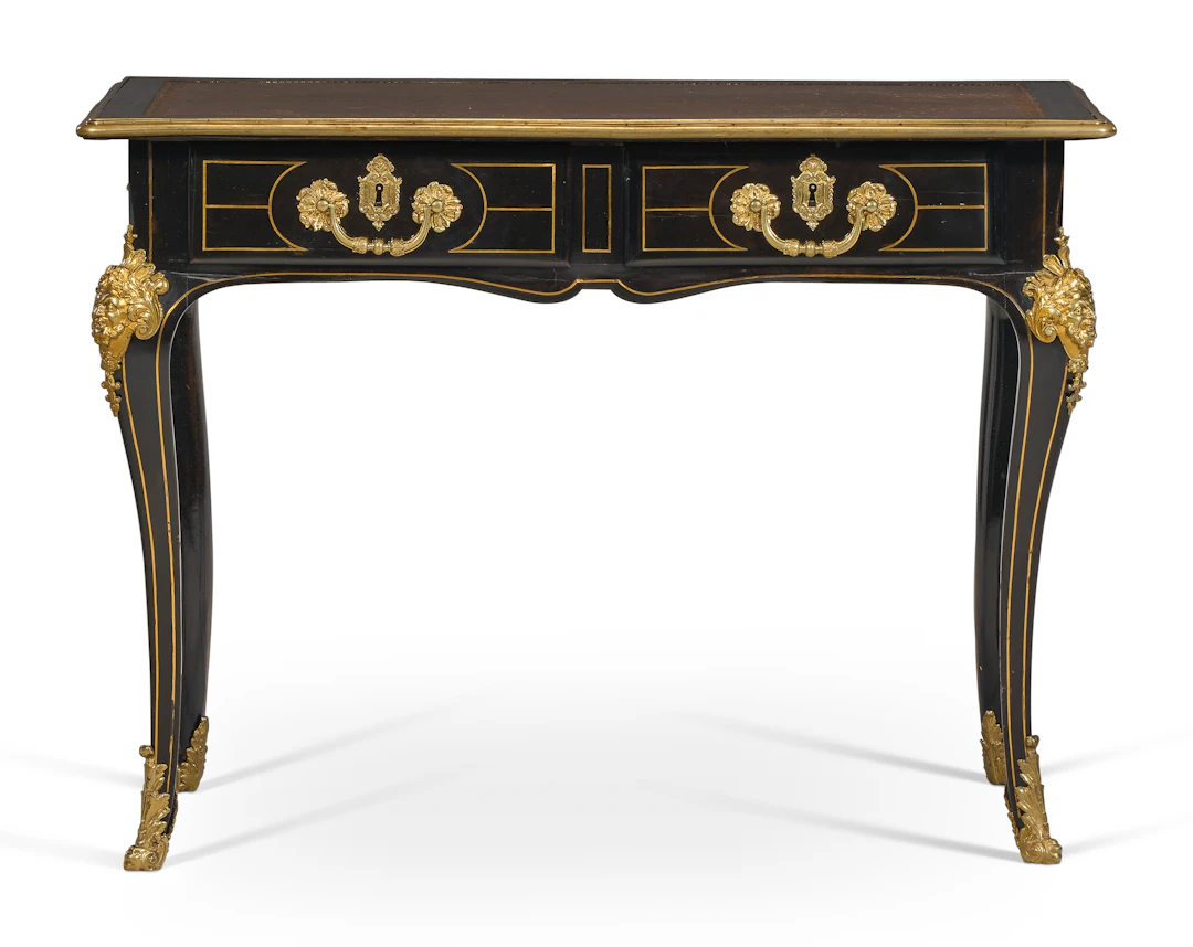 A Regence Ormolu-Mounted and Brass-Inlaid Ebonized Bureau Plat