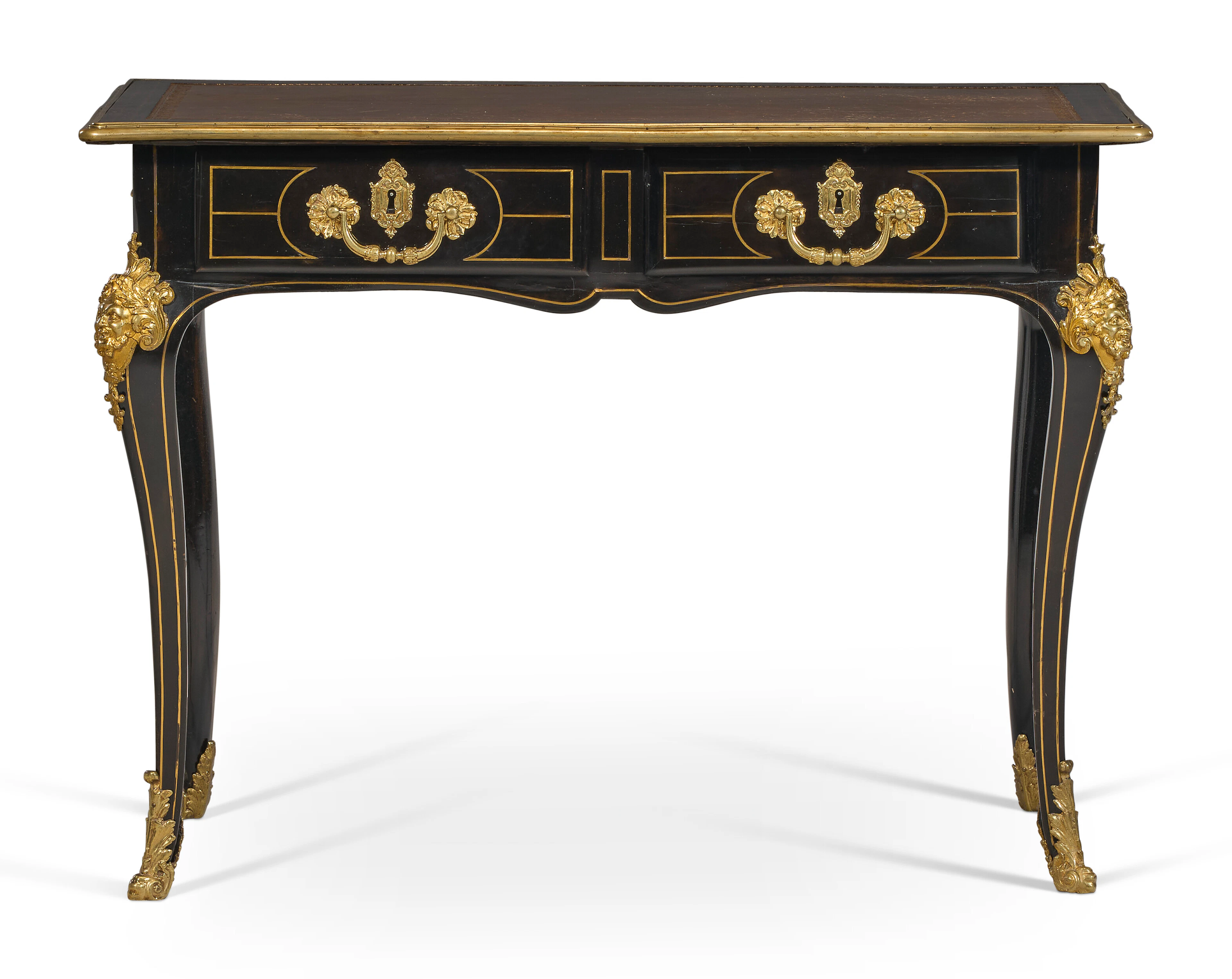 A Regence Ormolu-Mounted and Brass-Inlaid Ebonized Bureau Plat