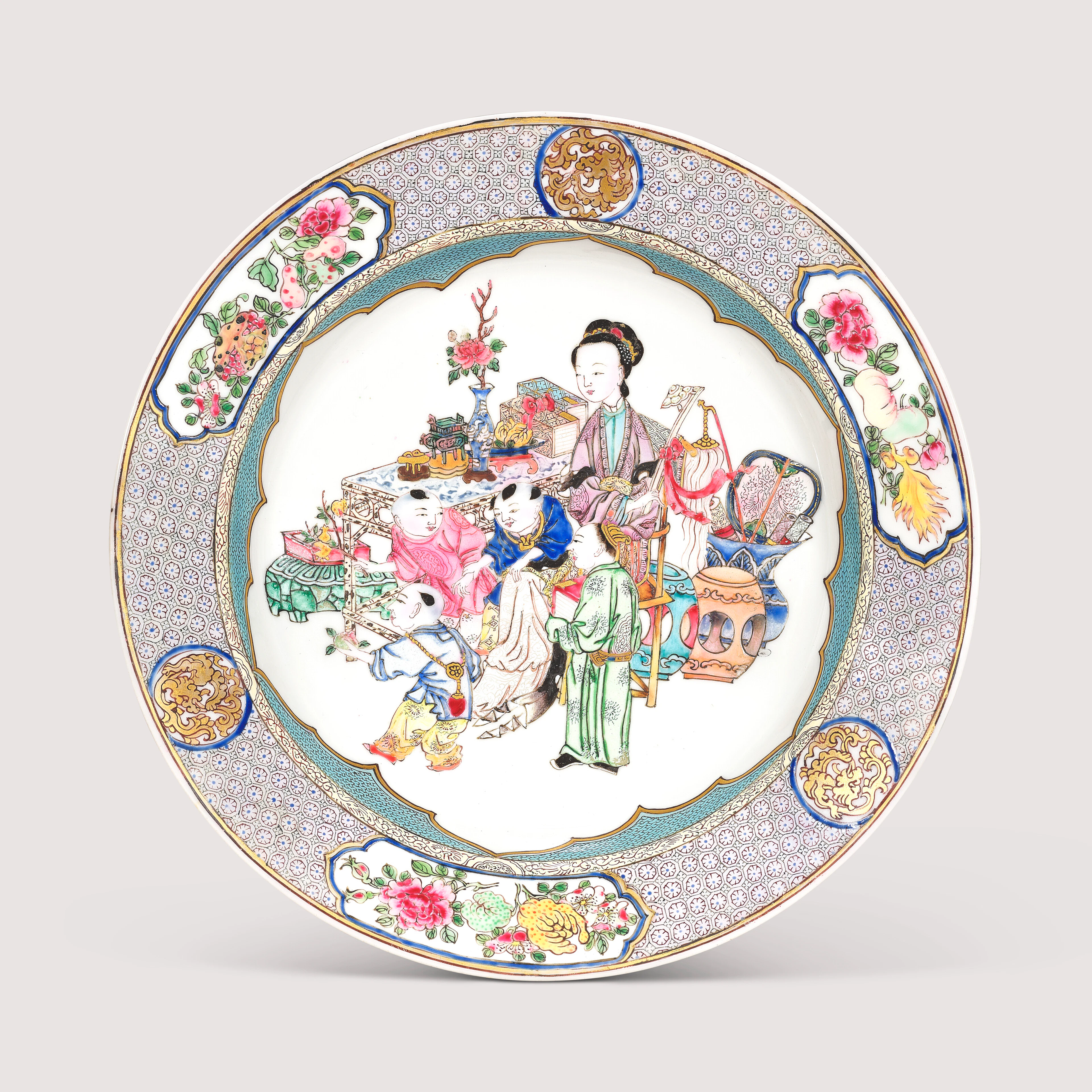 A Fine Famille Rose Ruby-Back ‘Lady and Children’ Dish