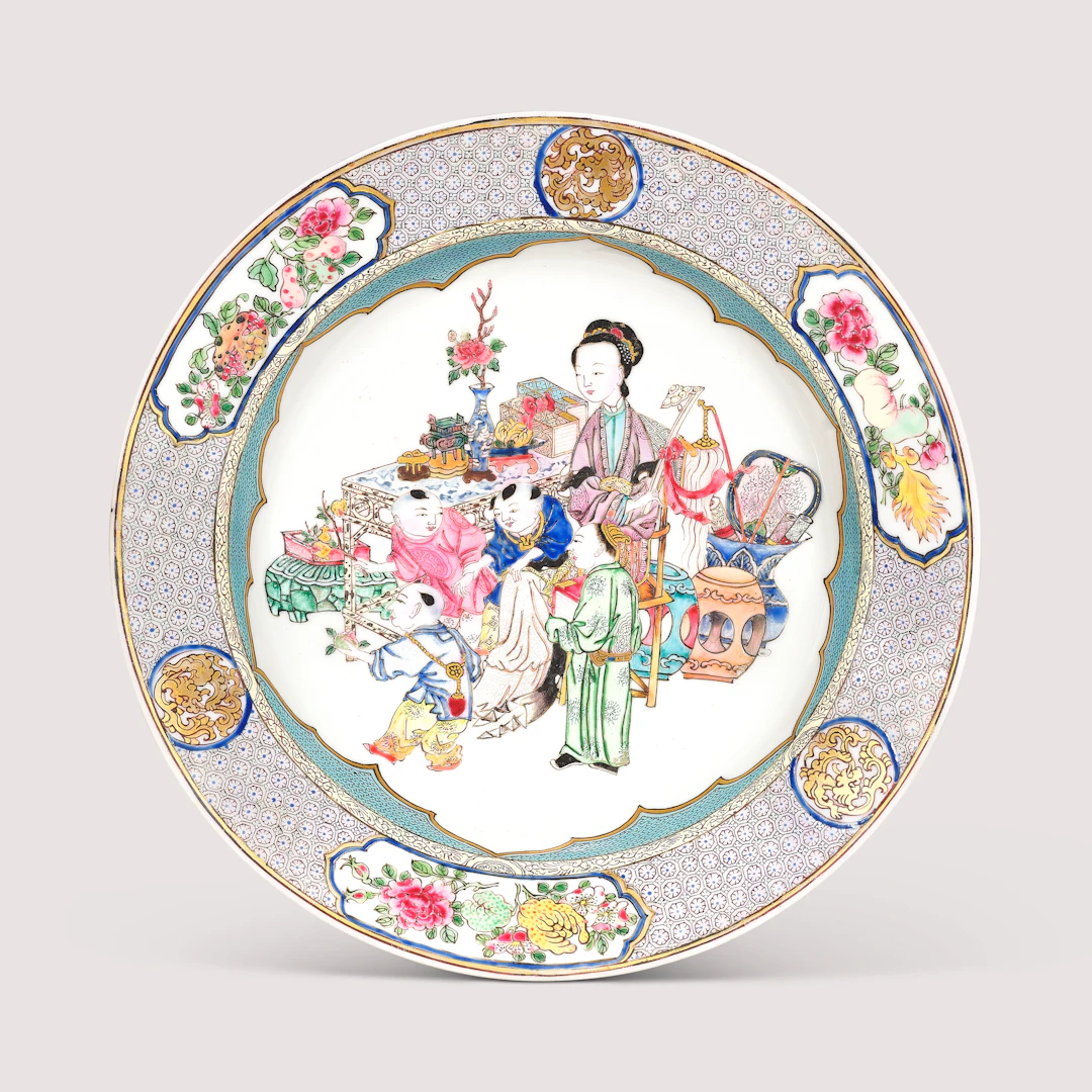 A Fine Famille Rose Ruby-Back ‘Lady and Children’ Dish