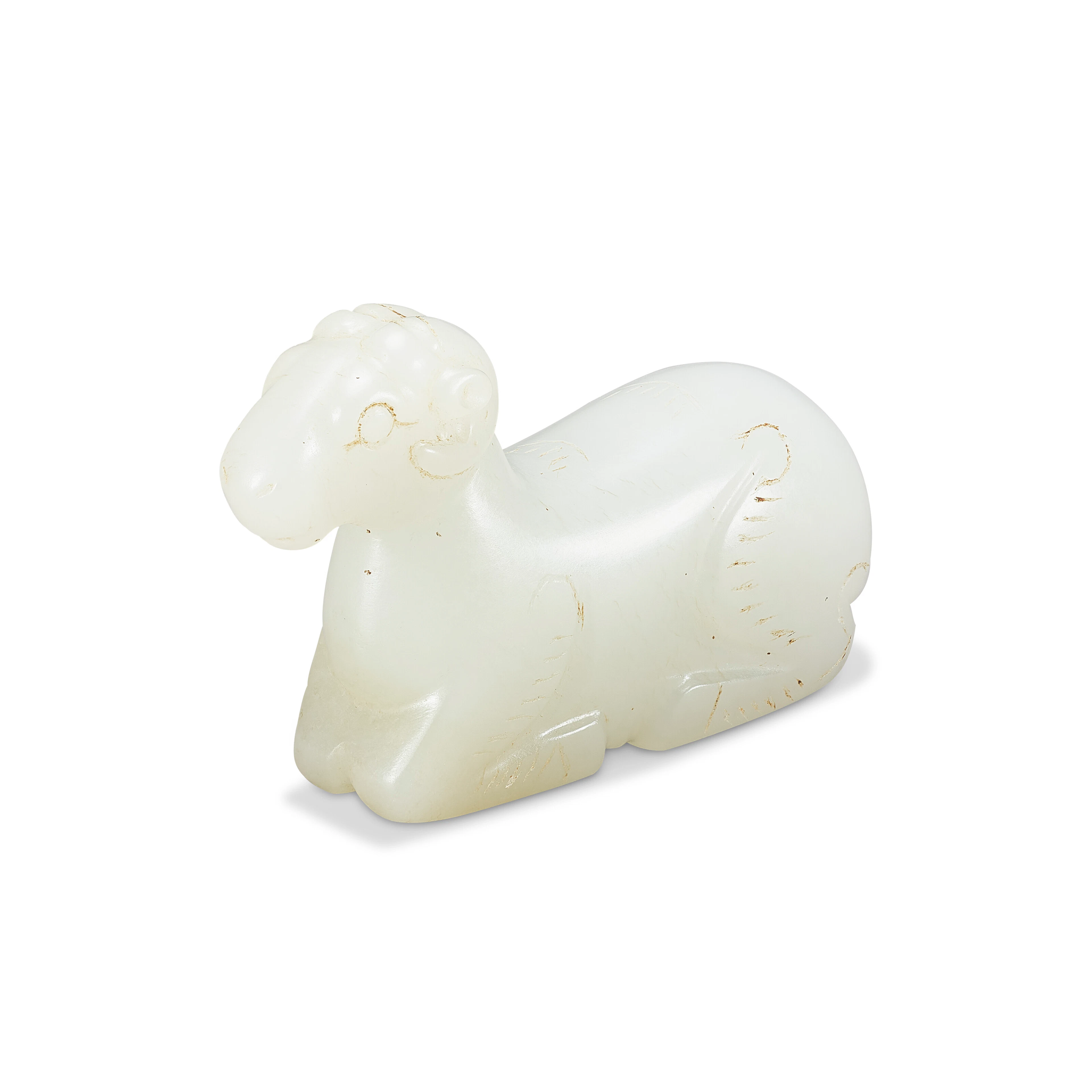 A Small White Jade Carving of a Ram