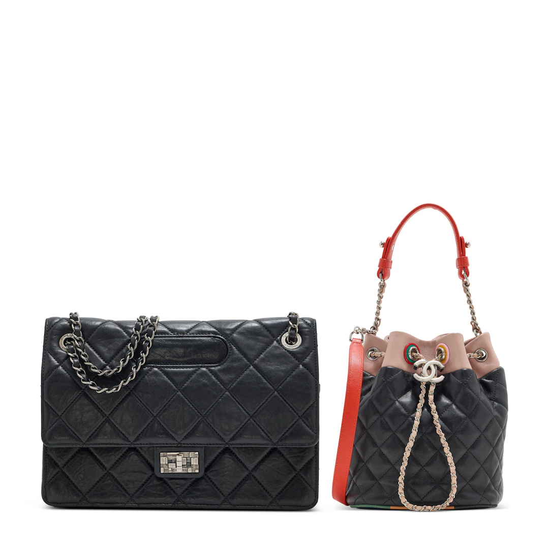 A Set of Two:a Black Quilted Calfskin Leather Paris Byzance 2.55 Reissue