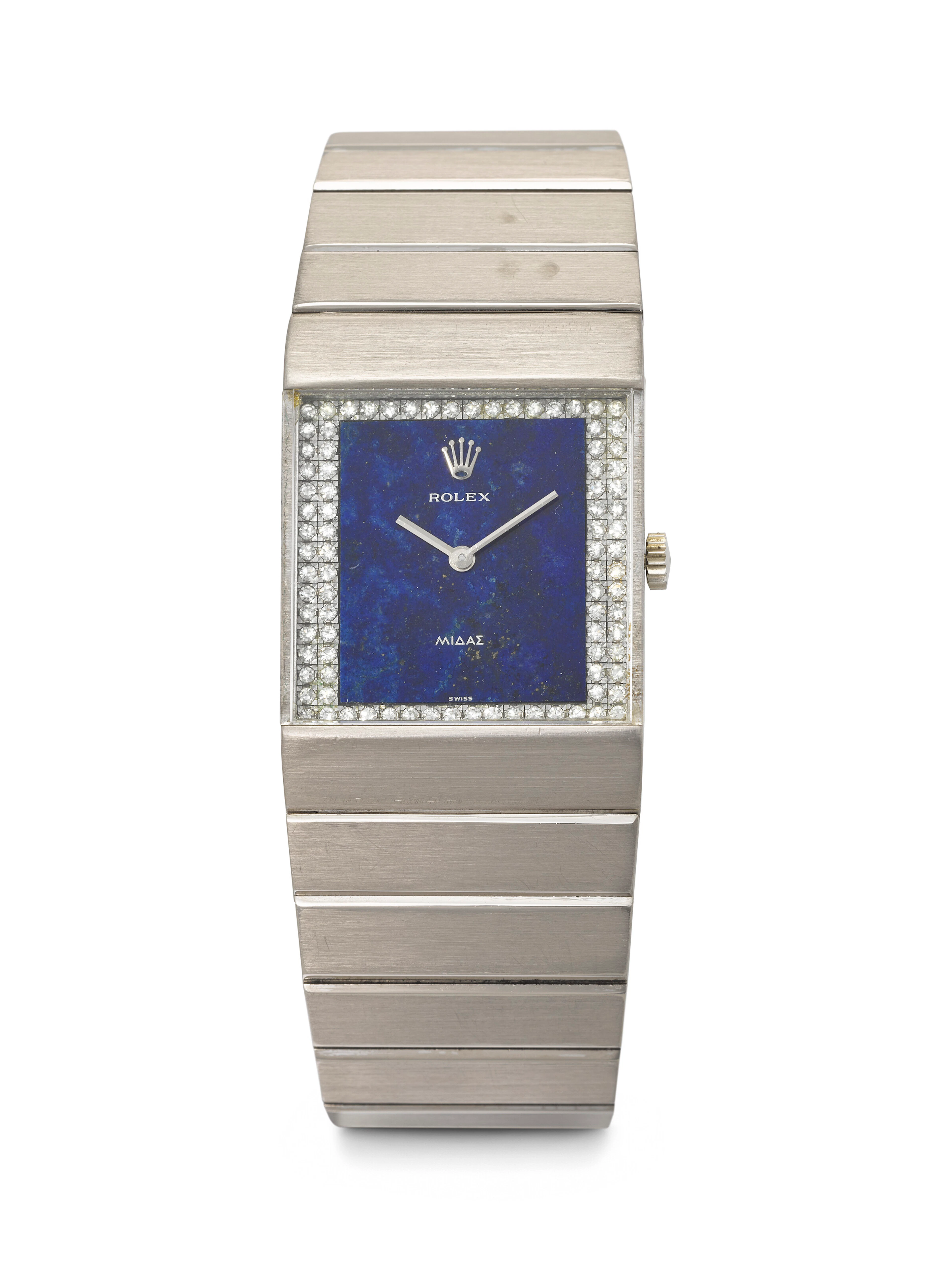 ROLEX. A RARE AND IMPRESSIVE 18K WHITE GOLD AND DIAMOND-SET WRISTWATCH