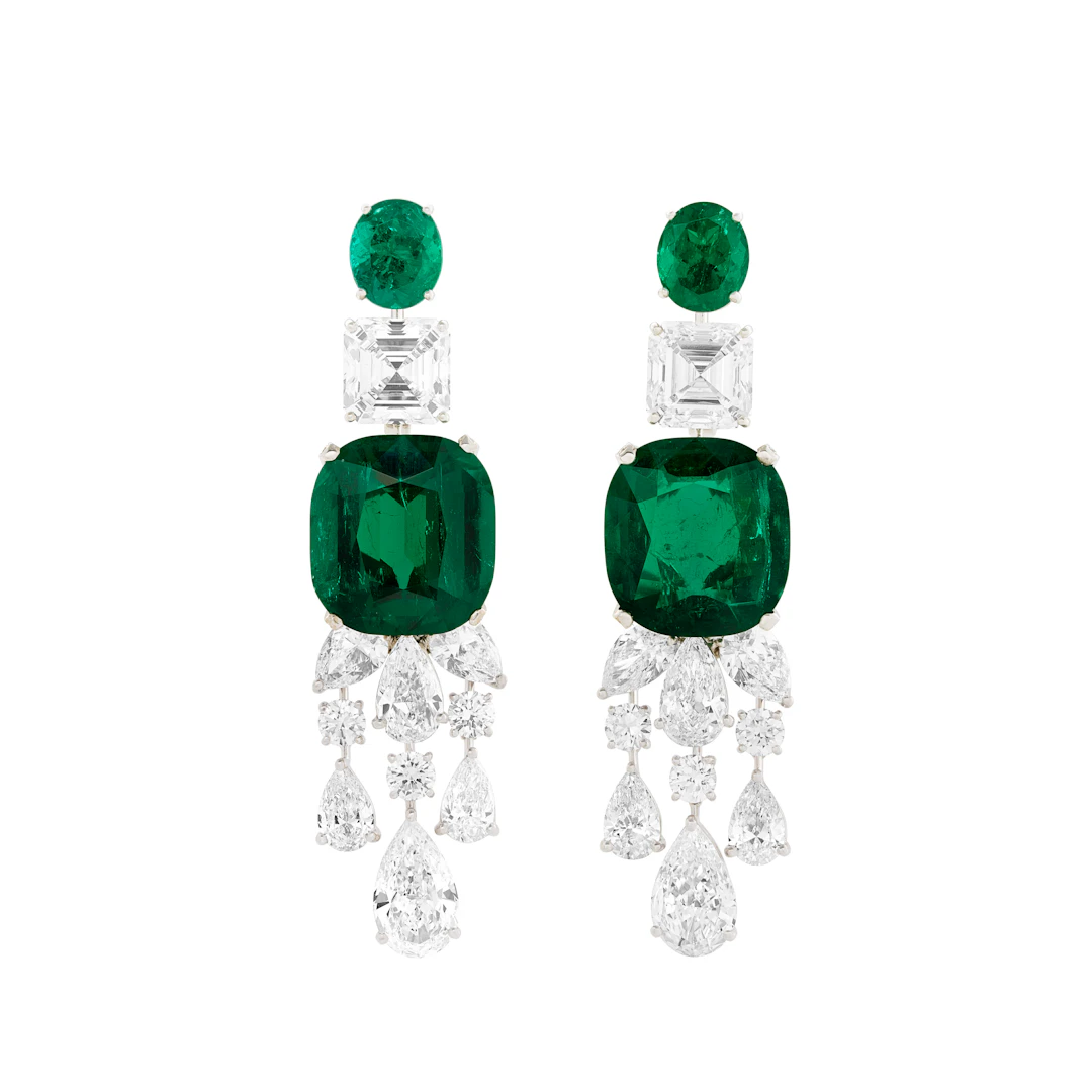 Important Pair of Graff Emerald and Diamond Earrings